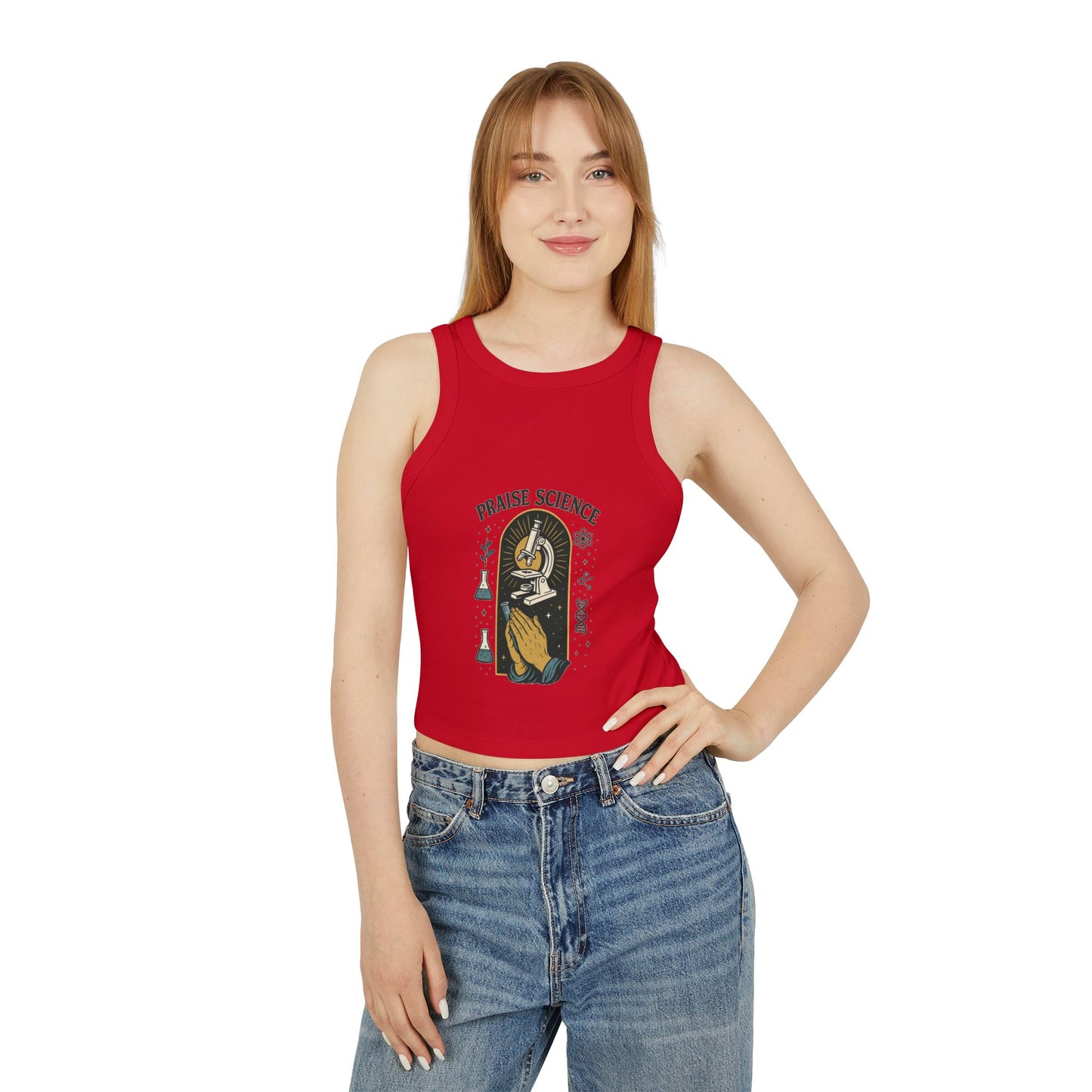 Praise Science Women's Micro Rib Racer Tank Top - Cute Casual Science Tee for STEM Lovers