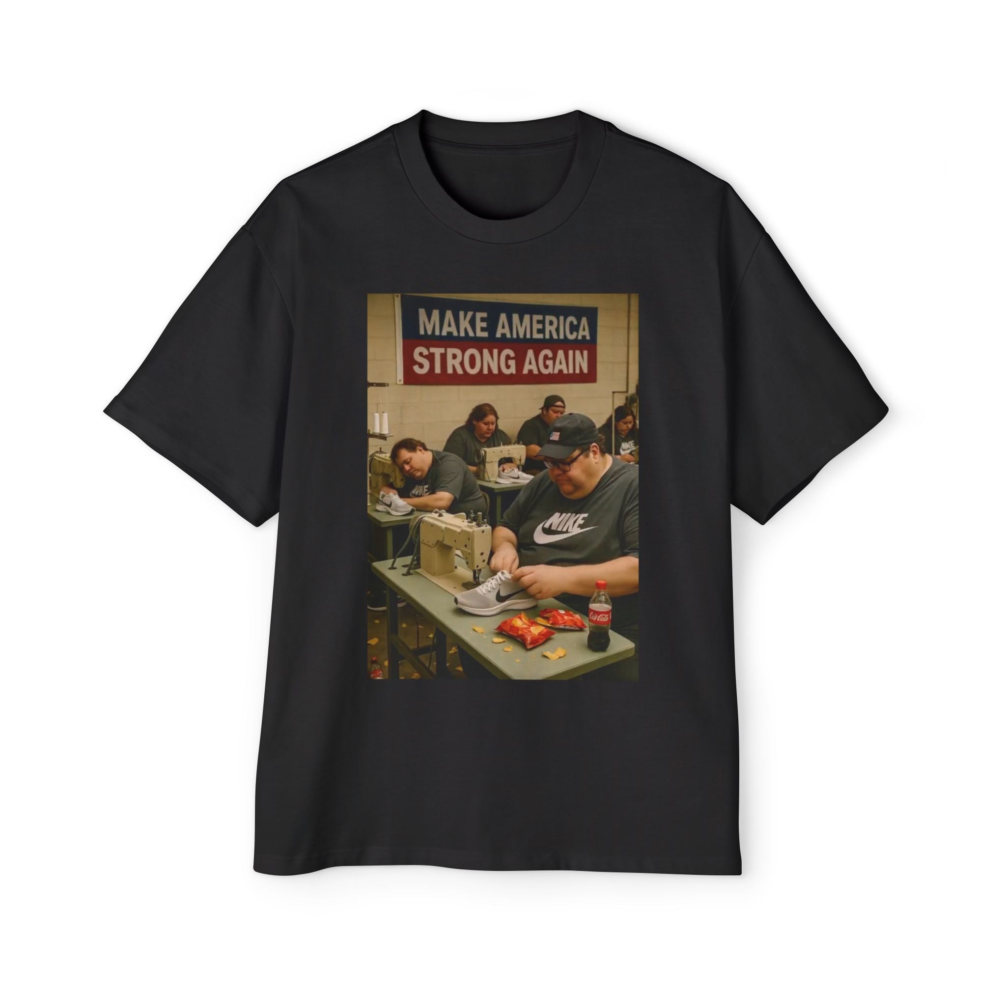 Men's Heavy Oversized Tee - Vintage Style Make America Strong Again Graphic