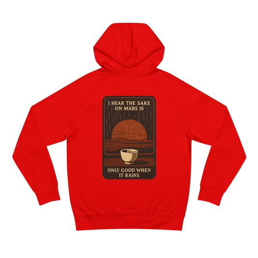 Mars Sake Hoodie featuring a retro space design with a cup and a Martian horizon