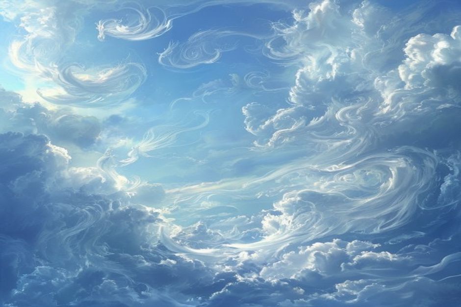 An artistic representation of Etherbound Sylphs dancing among the clouds.