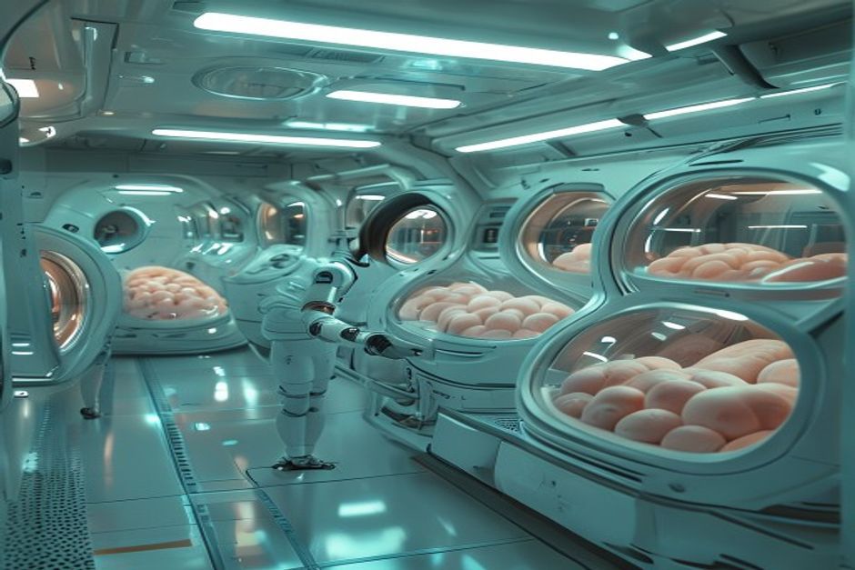 MomBot overseeing embryonic care during transit.