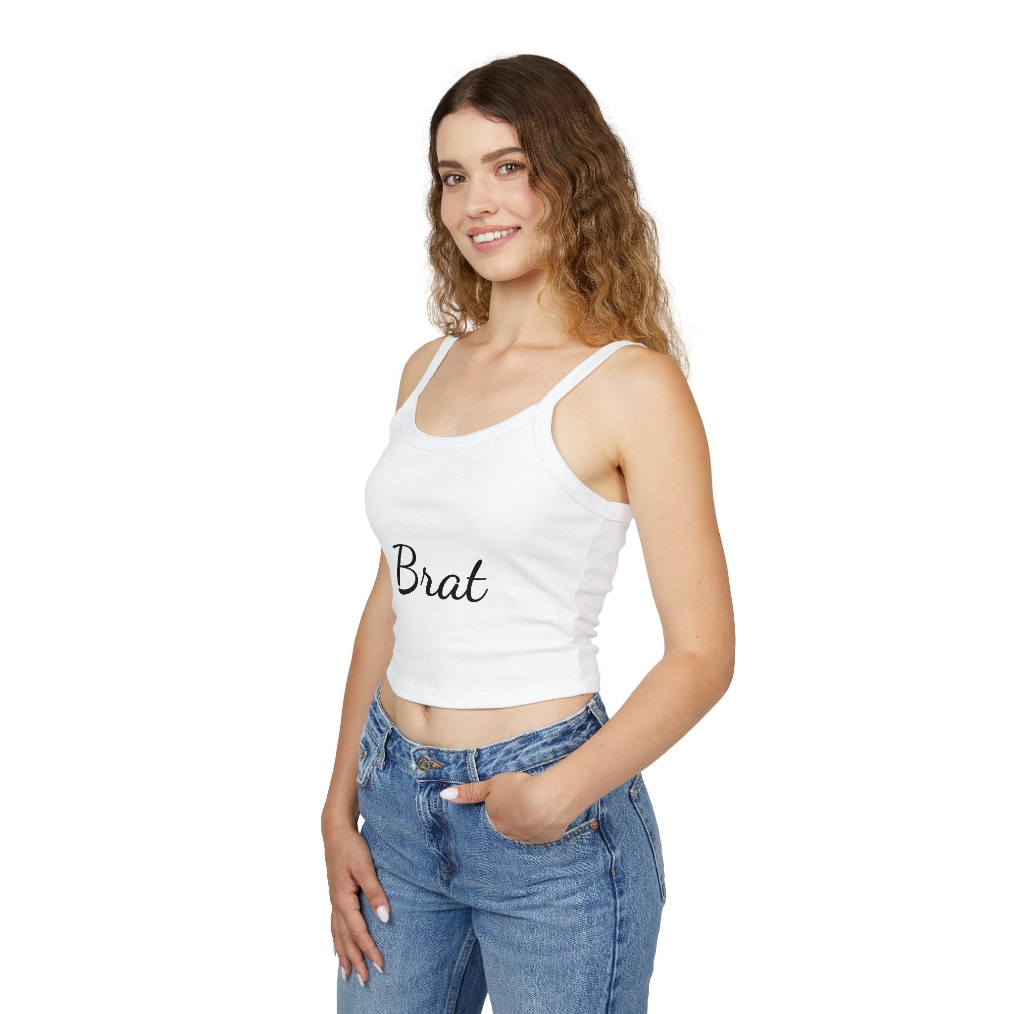 Trendy Women's Spaghetti Strap Tank Top - 'Brat' Design for Casual Vibes - XCX