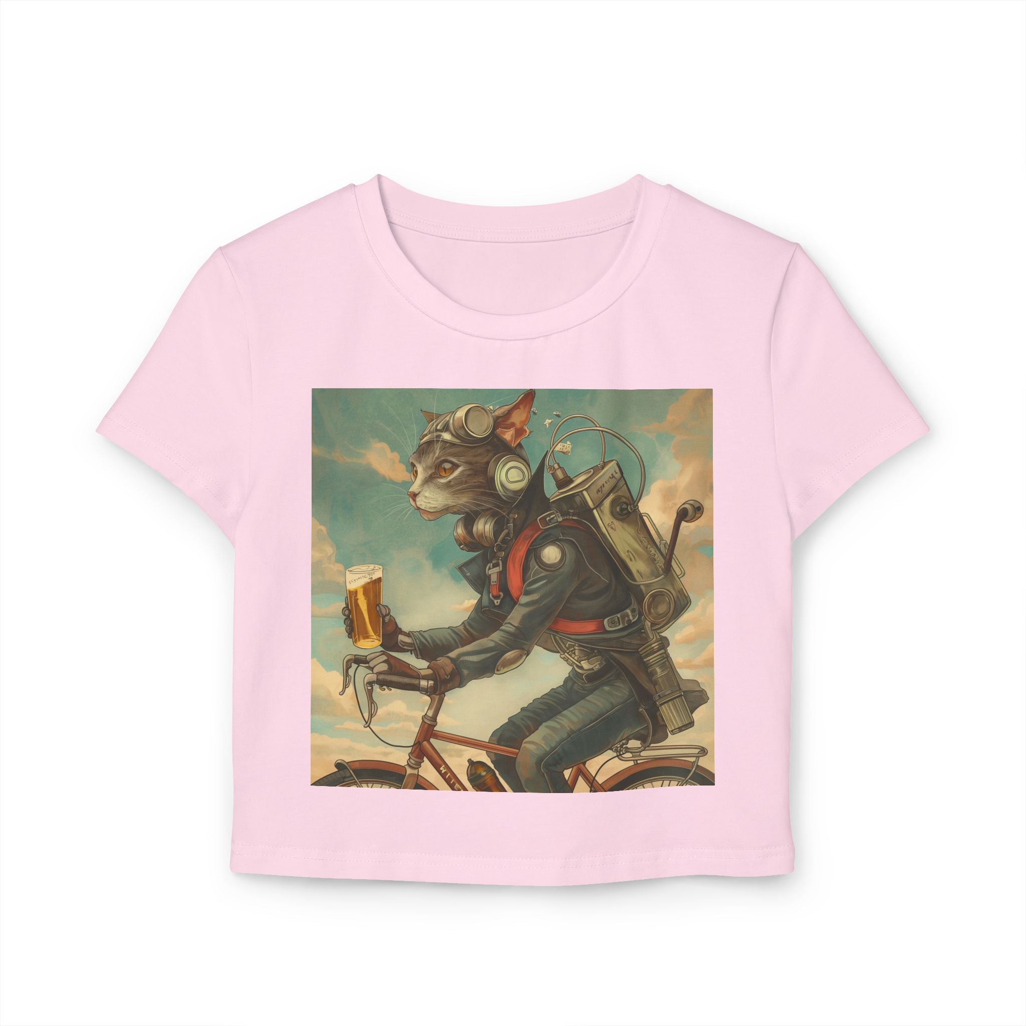Cat Robot Bike Baby Tee - Fun and Quirky Tee for Women