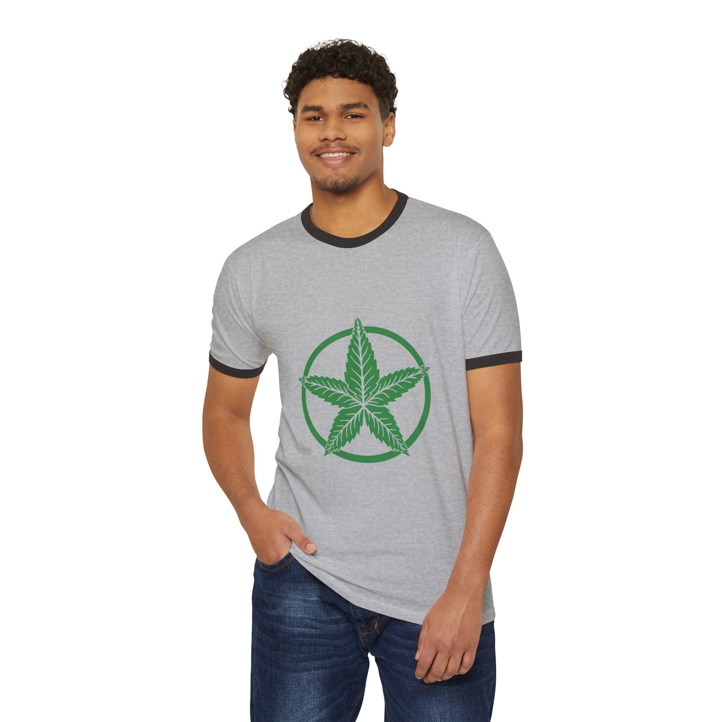 Green Army Leaf Unisex Cotton Ringer T-Shirt