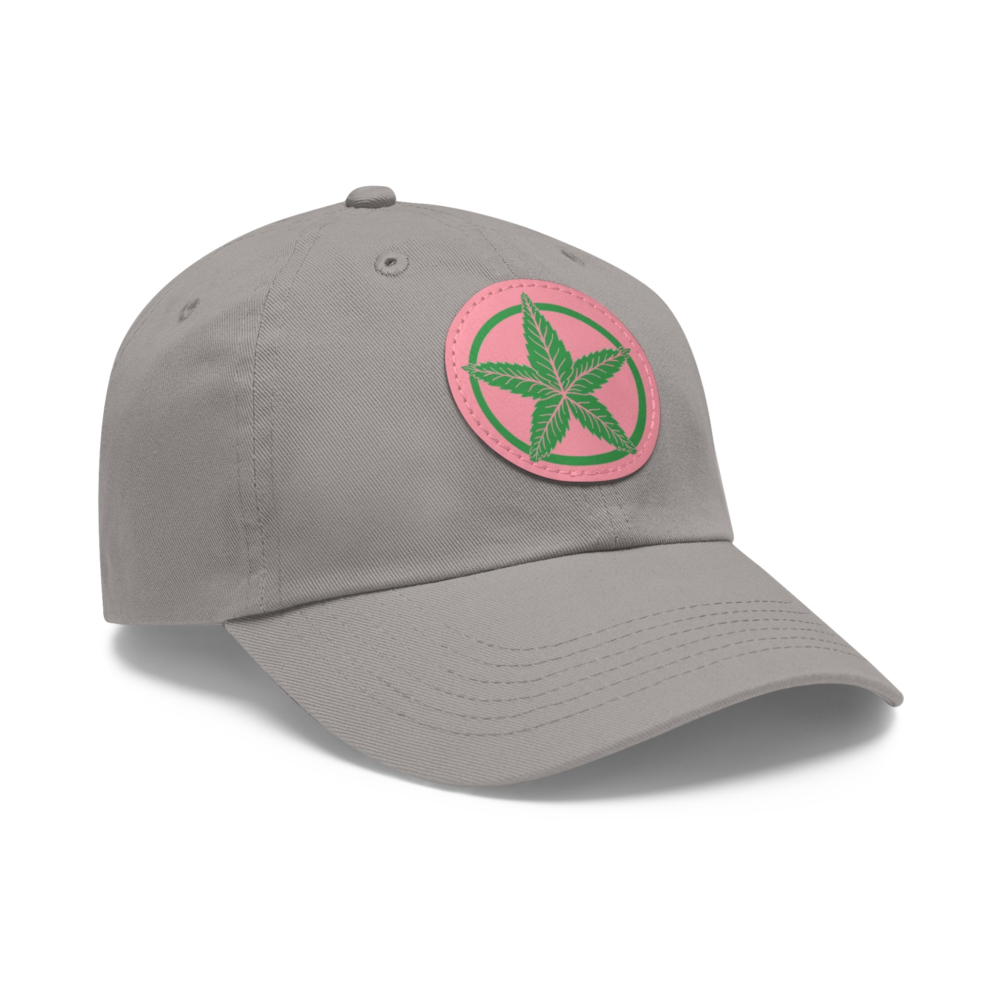 Green Army Dad Hat with Leather Patch (Round)