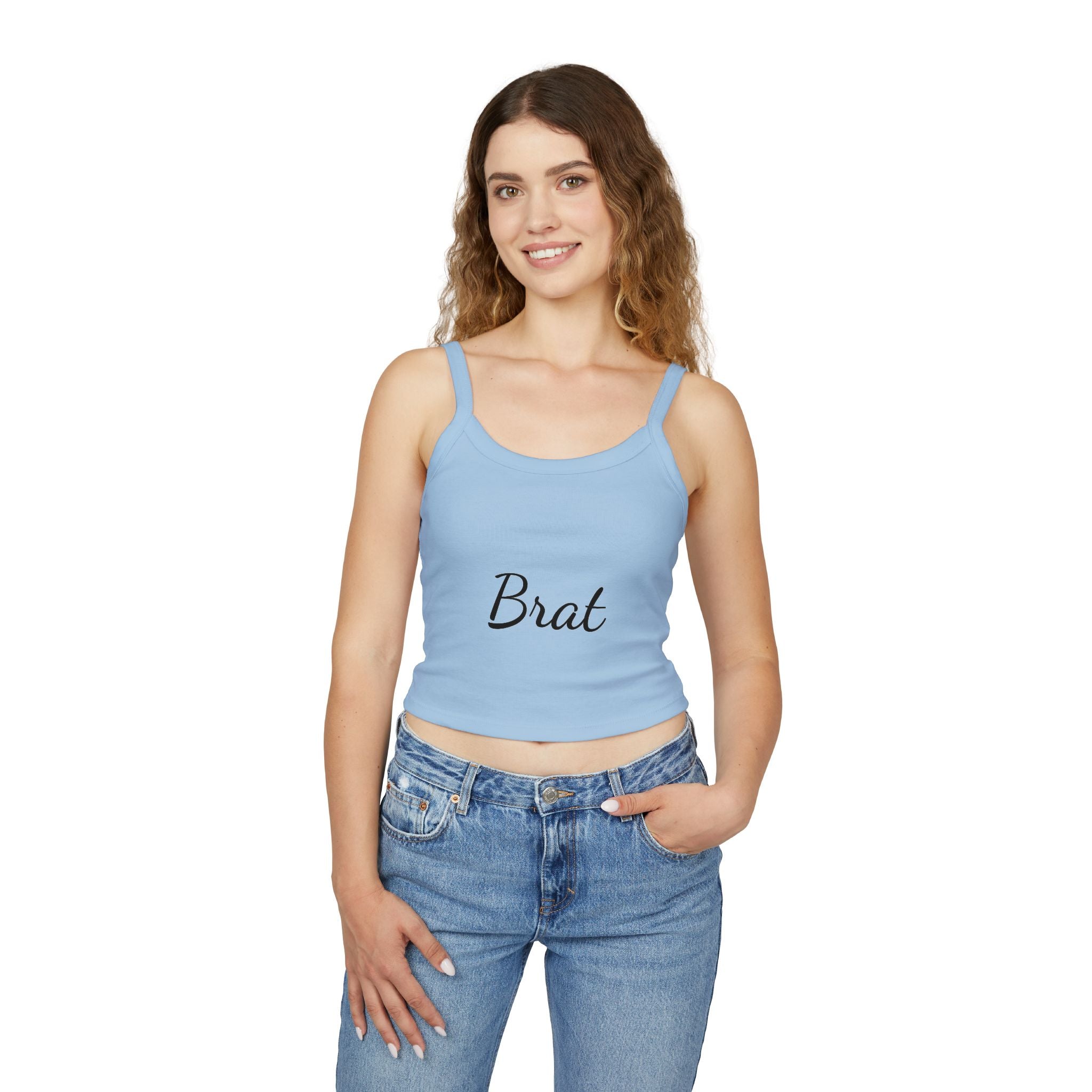 Trendy Women's Spaghetti Strap Tank Top - 'Brat' Design for Casual Vibes - XCX