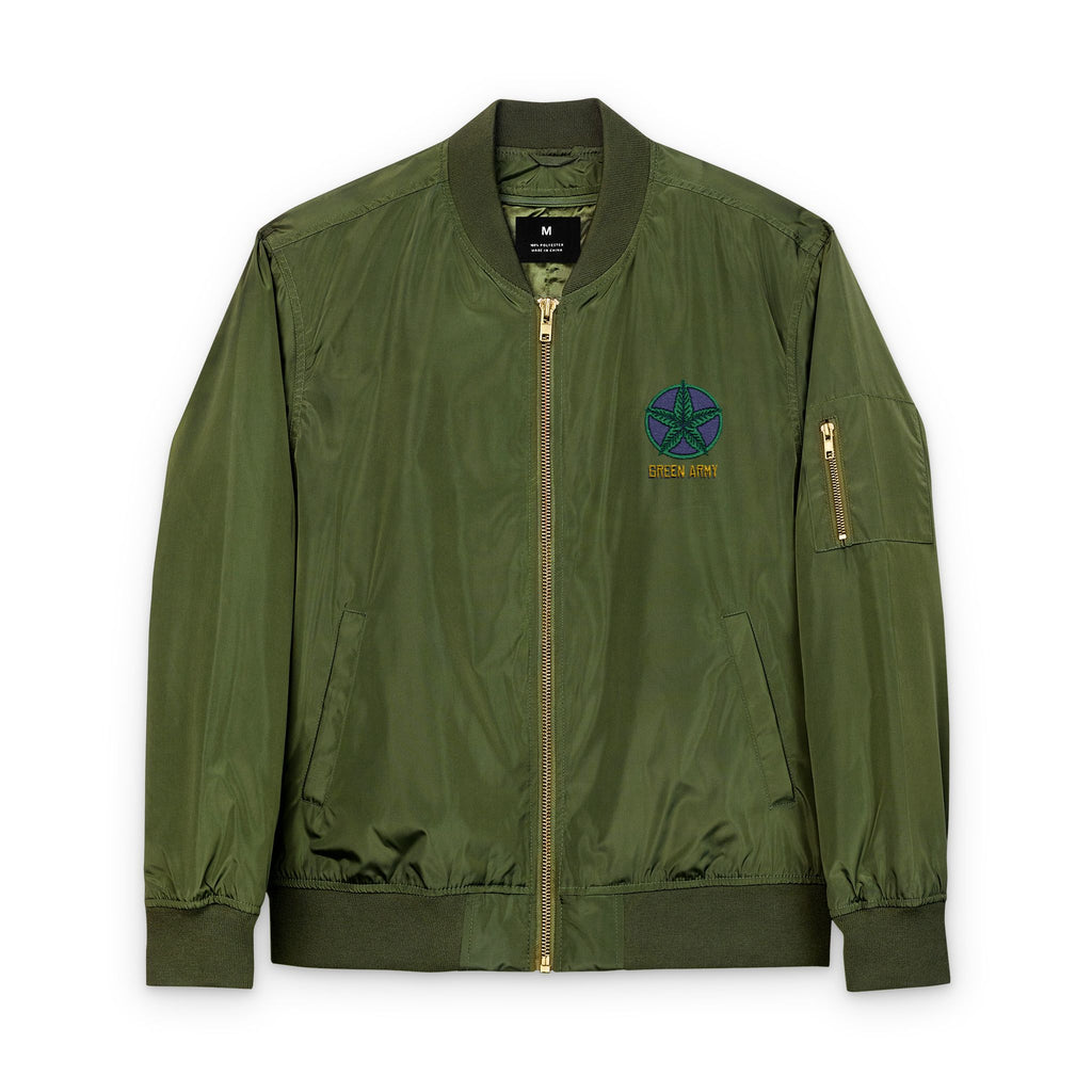 Green Army Star Recycled Bomber Jacket (Embroidery)