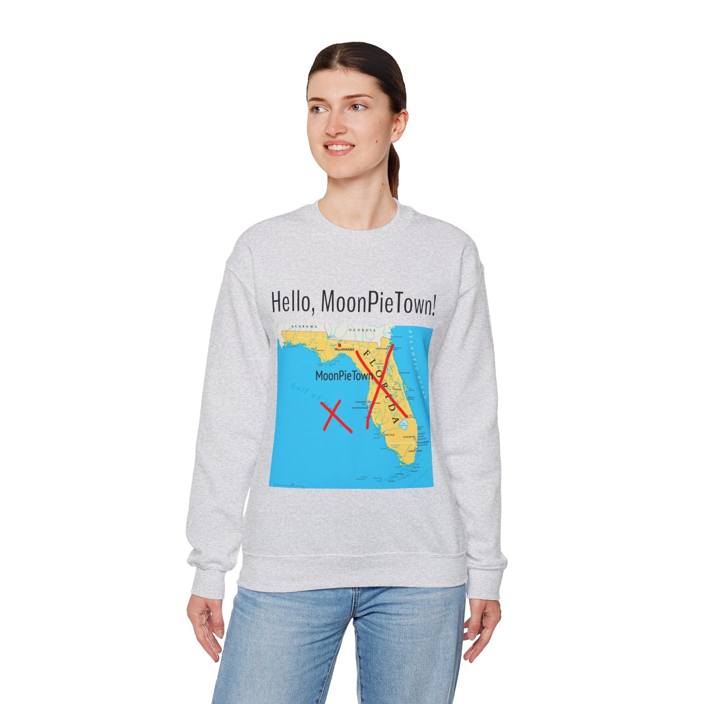 Hello MoonPieTown! Unisex Crewneck Sweatshirt - Cozy Casual Wear for Travel Lovers