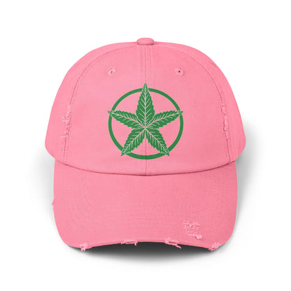 Green Army Leaf Unisex Distressed Cap