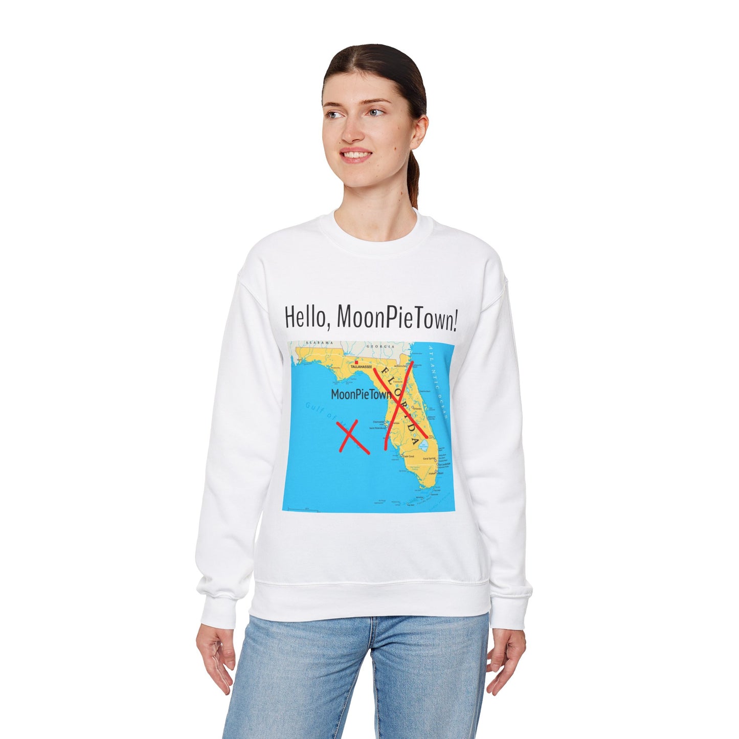 Hello MoonPieTown! Unisex Crewneck Sweatshirt - Cozy Casual Wear for Travel Lovers