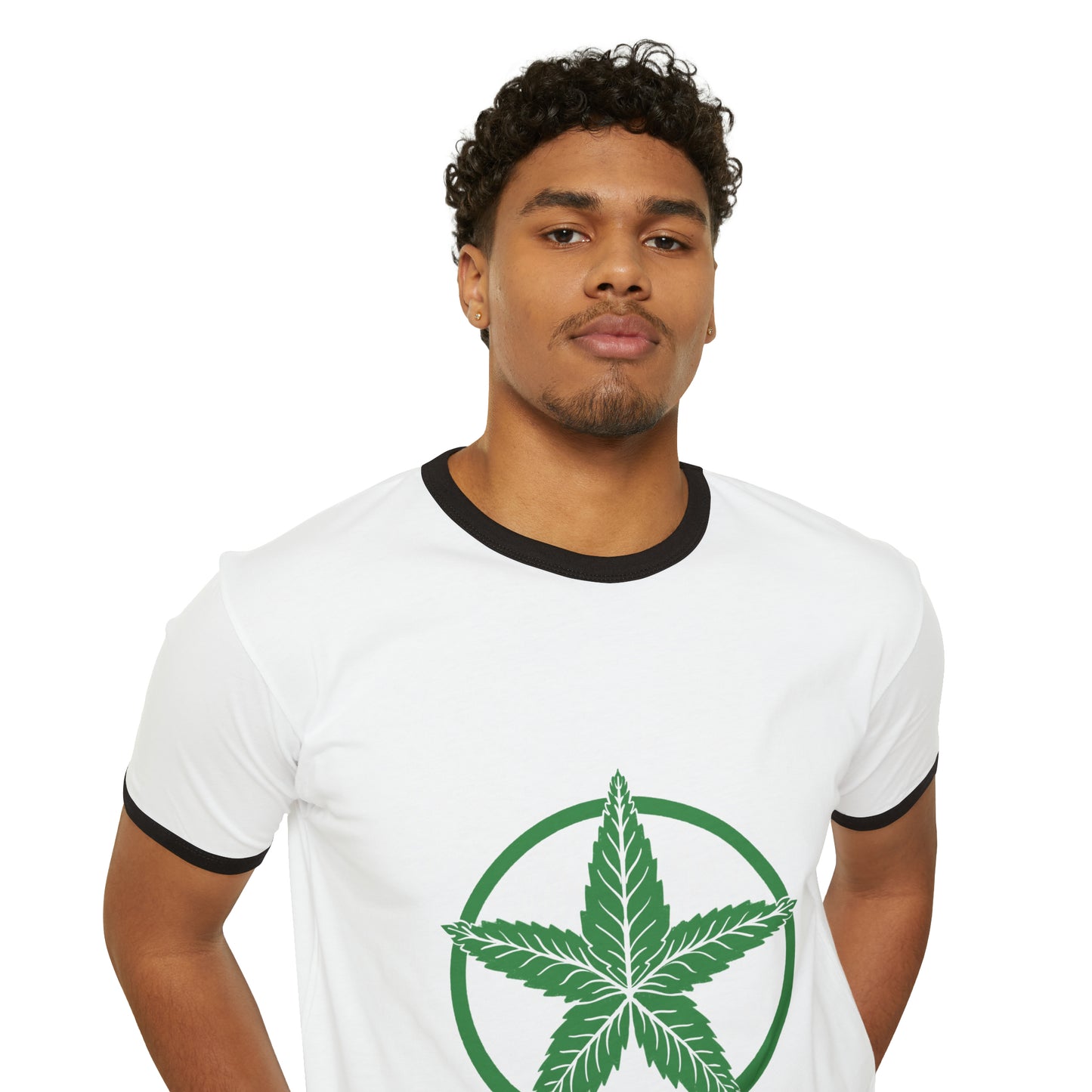 Green Army Leaf Unisex Cotton Ringer T-Shirt