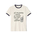 Wasted Booze Ringer T-Shirt — “all my money i spent on booze. the rest i just wasted.” Funny Drinking Quote Tee