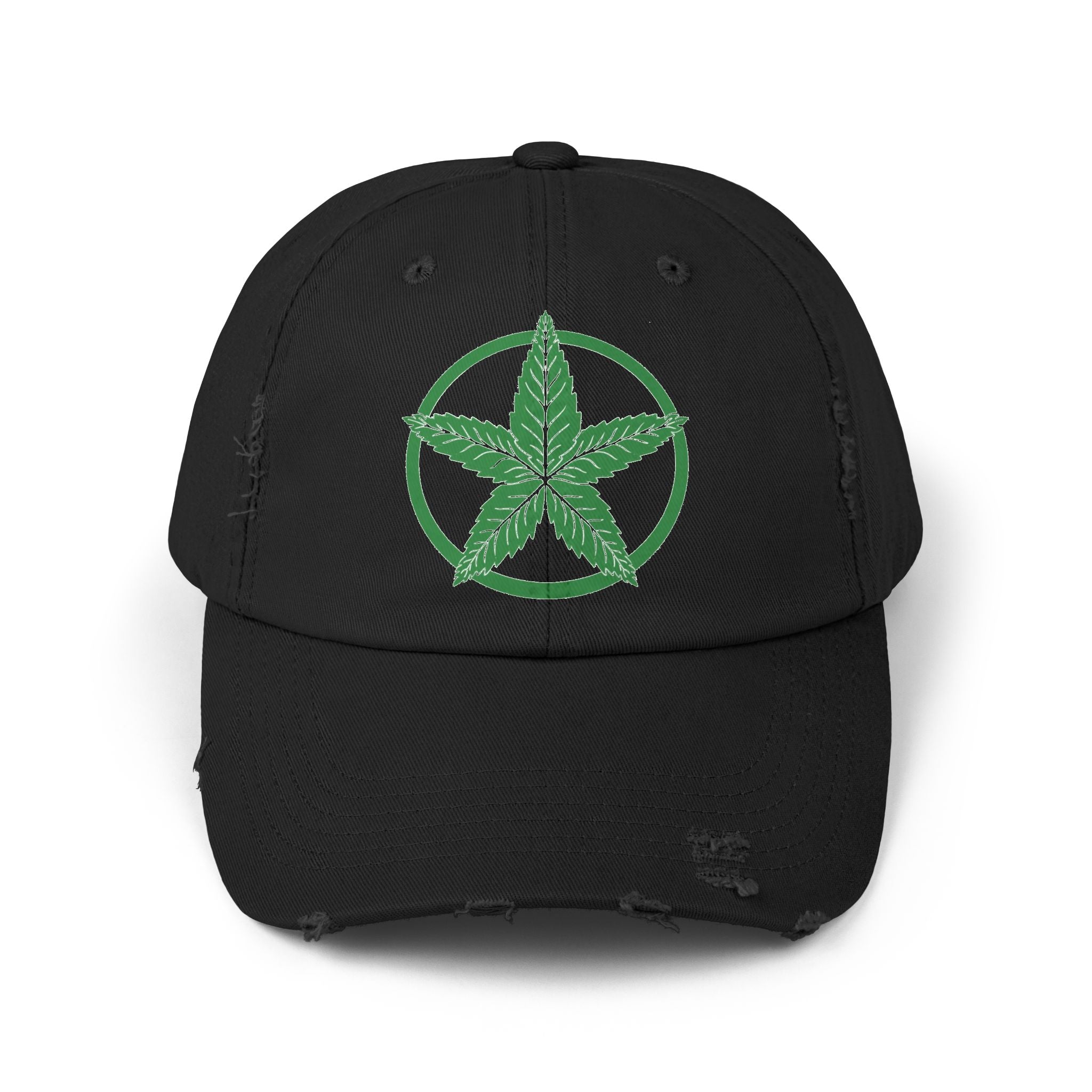 Green Army Leaf Unisex Distressed Cap