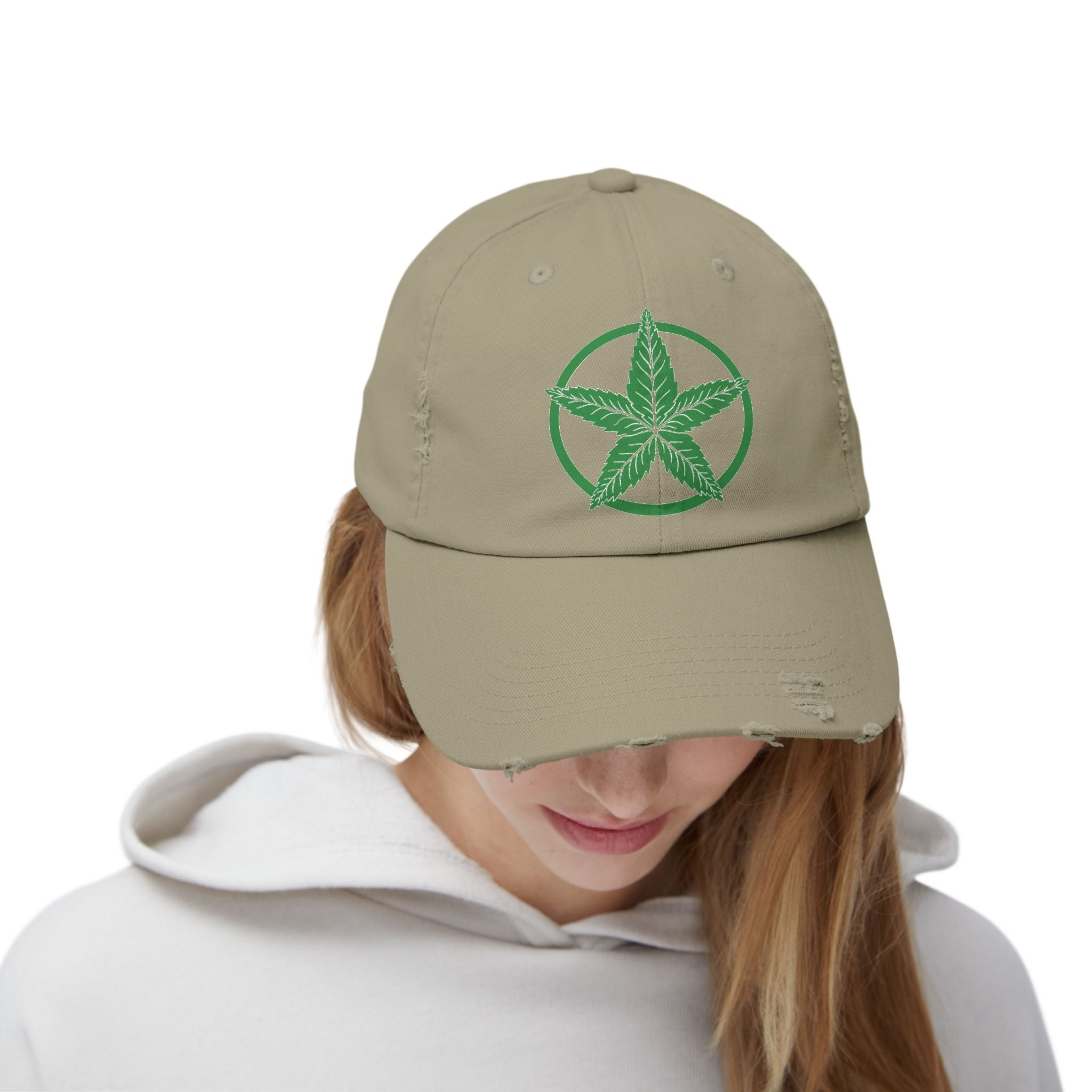 Green Army Leaf Unisex Distressed Cap