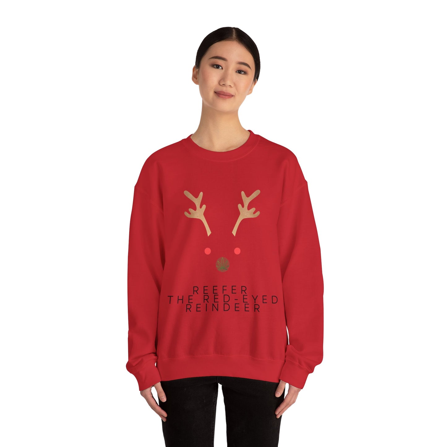 Red Eyed Reindeer Unisex Heavy Blend Crewneck Sweatshirt