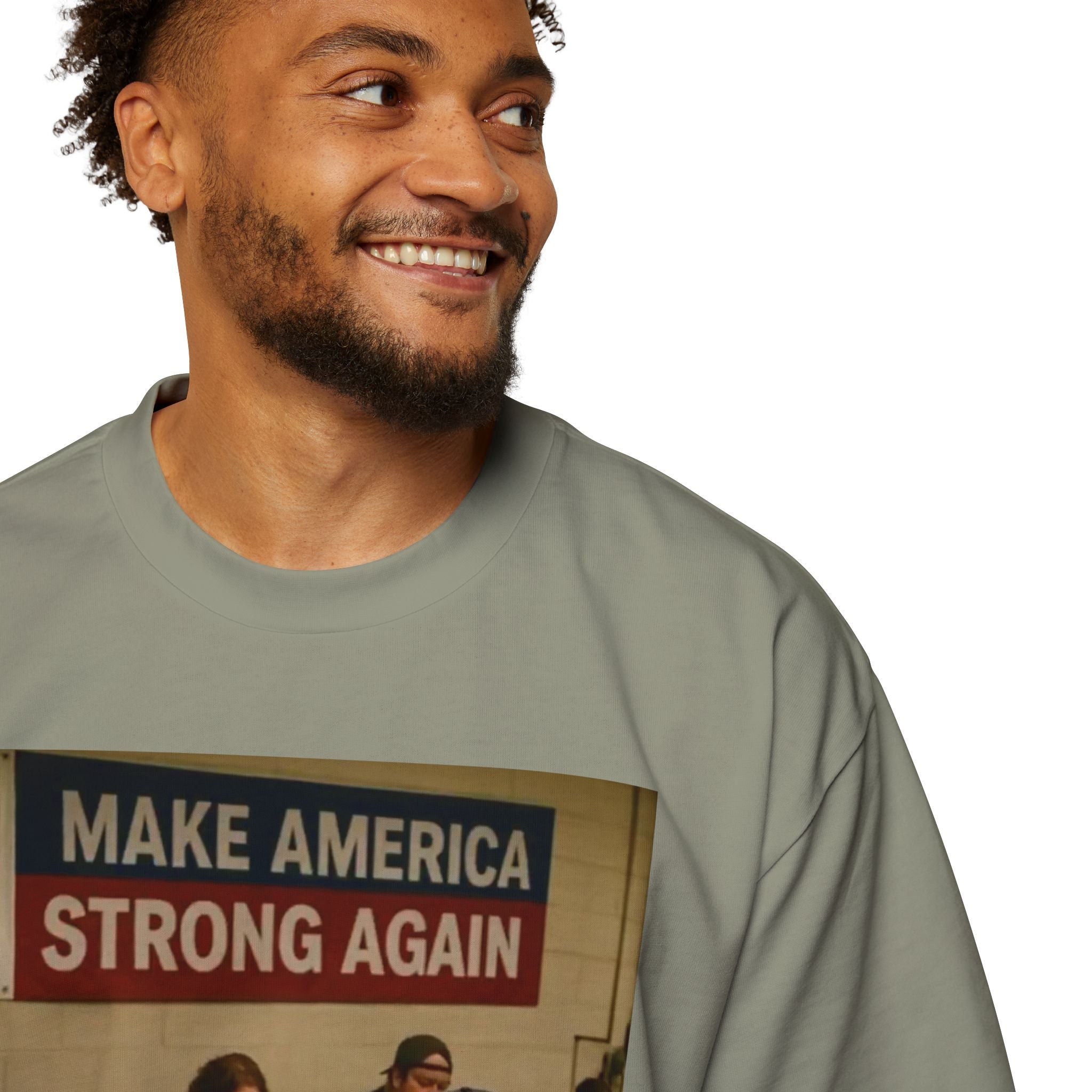 Men's Heavy Oversized Tee - Vintage Style Make America Strong Again Graphic