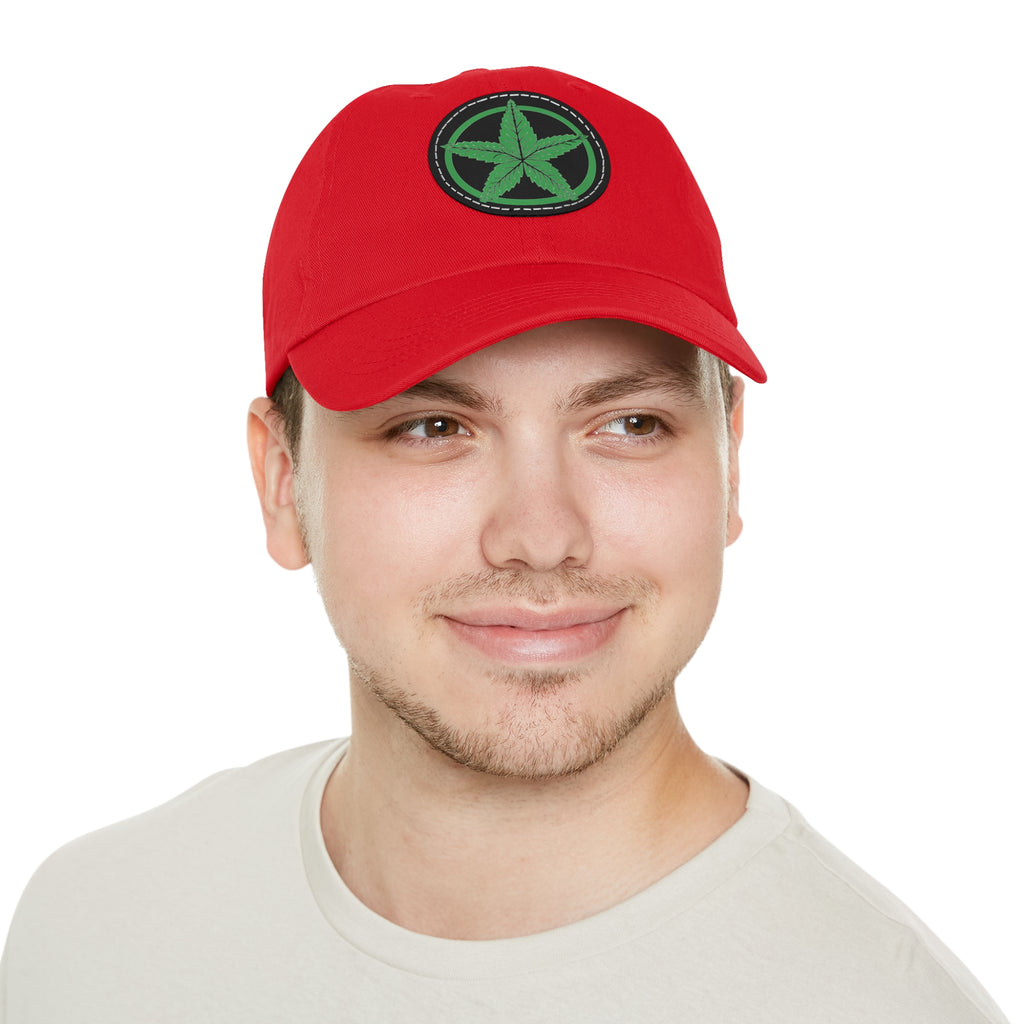 Green Army Dad Hat with Leather Patch (Round)
