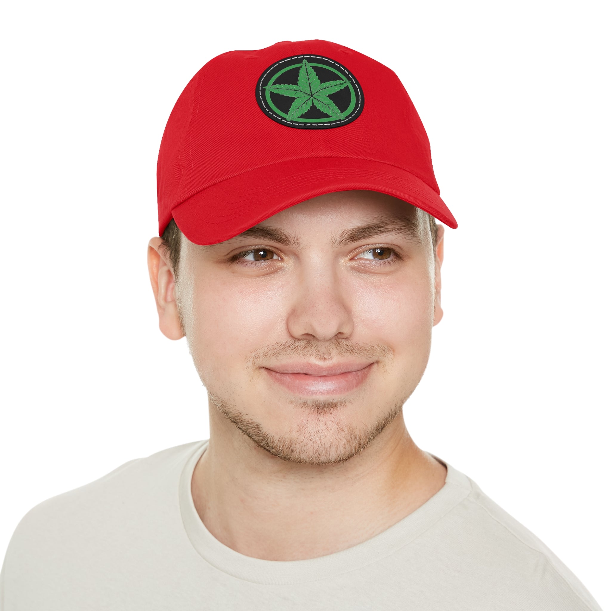 Green Army Dad Hat with Leather Patch (Round)