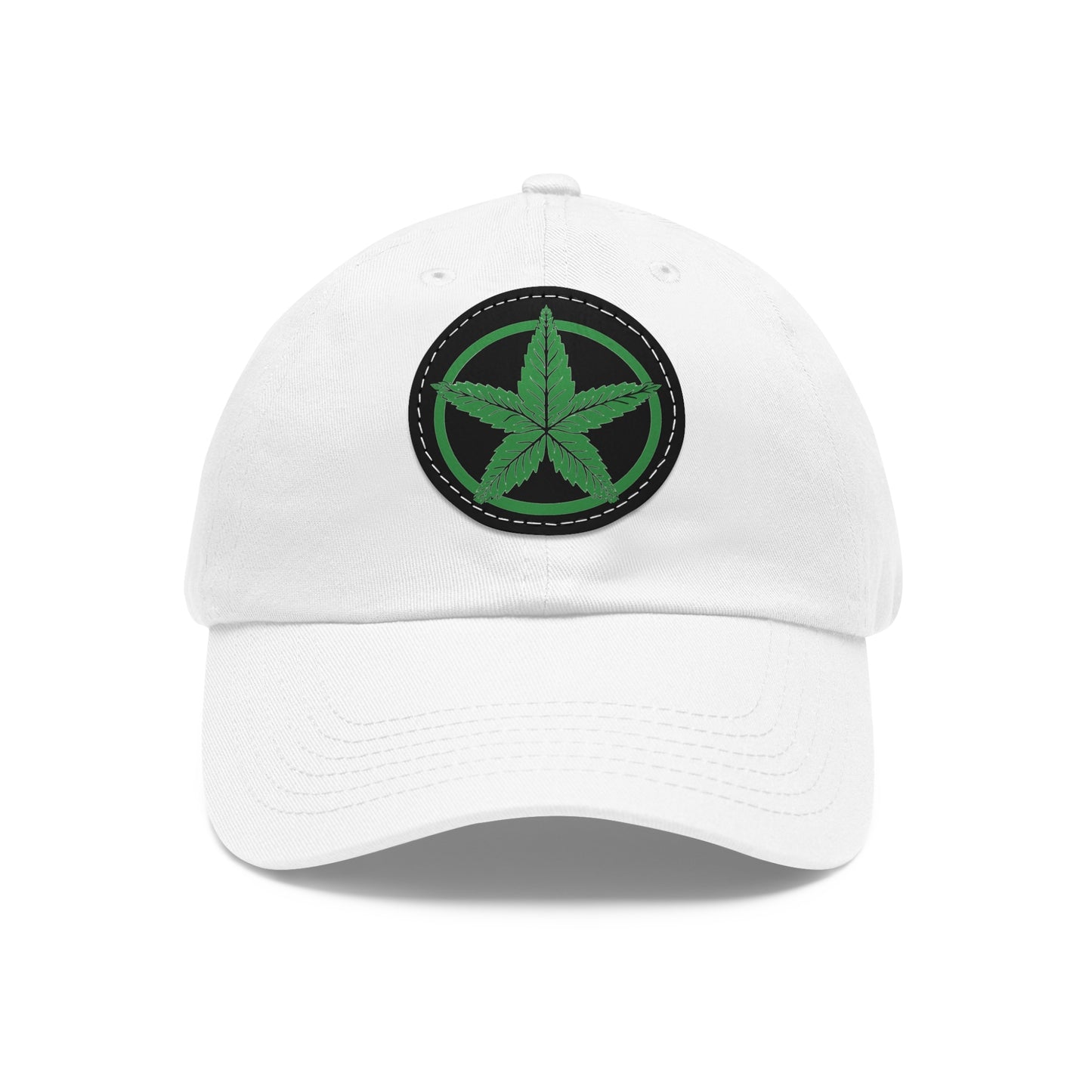 Green Army Dad Hat with Leather Patch (Round)
