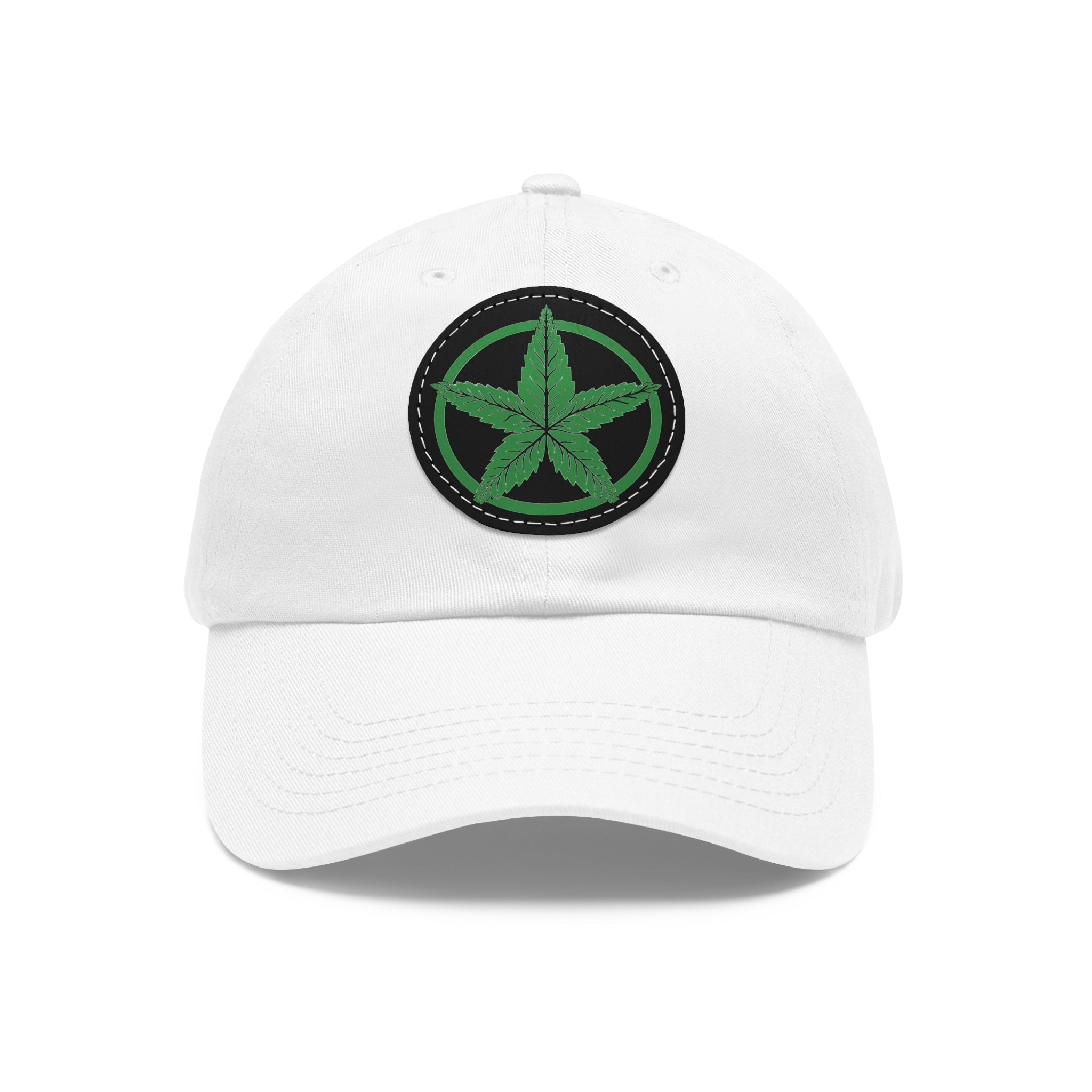 Green Army Dad Hat with Leather Patch (Round)