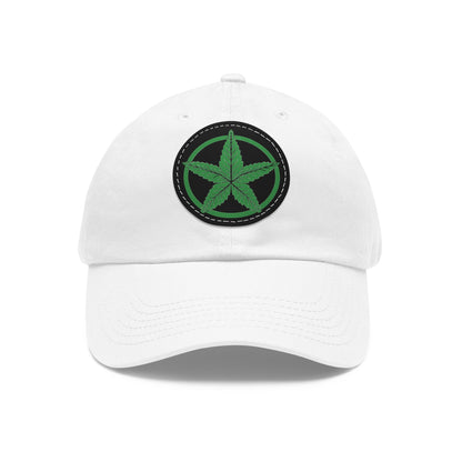 Green Army Dad Hat with Leather Patch (Round)