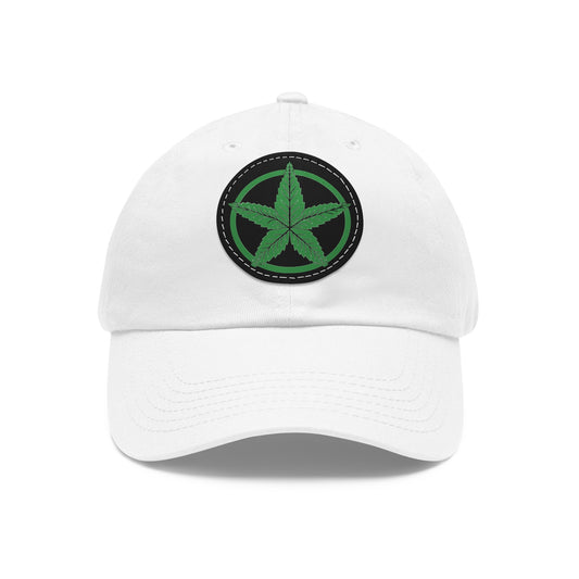 Green Army Dad Hat with Leather Patch (Round)