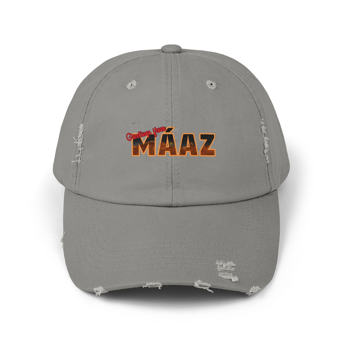 Greetings from Máaz Unisex Distressed Cap