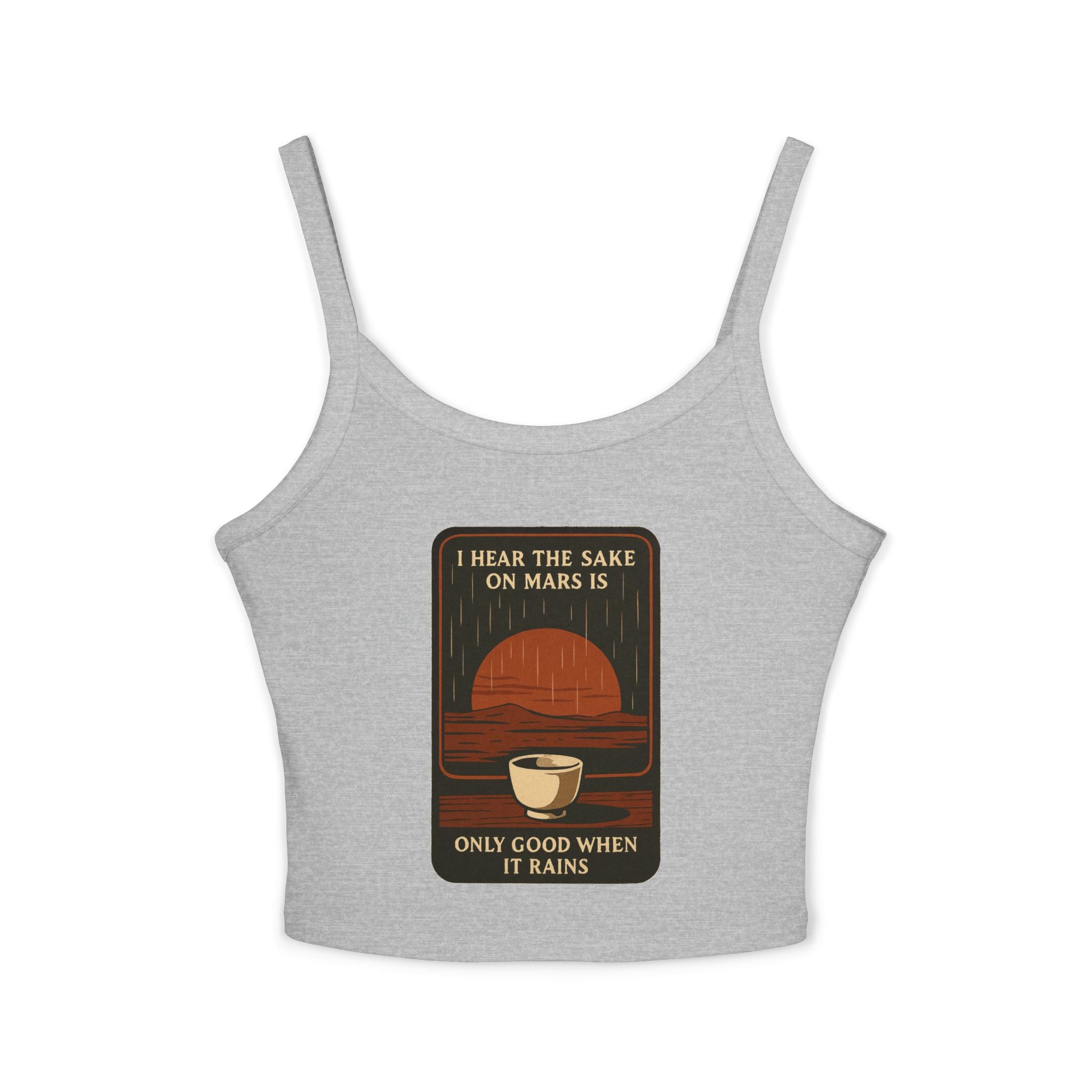 Sake on Mars Crop Tank — Retro Tea Cup Graphic