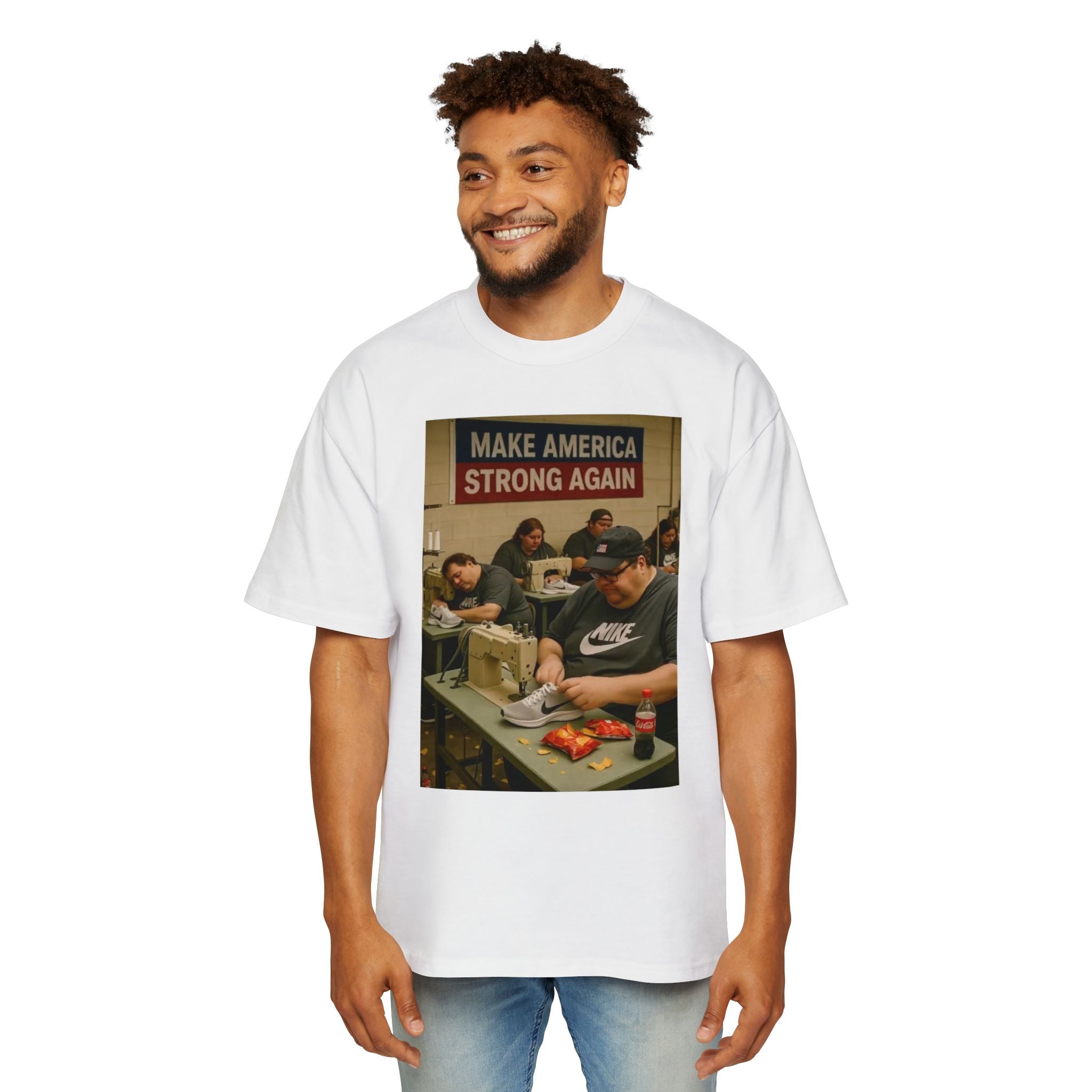 Men's Heavy Oversized Tee - Vintage Style Make America Strong Again Graphic