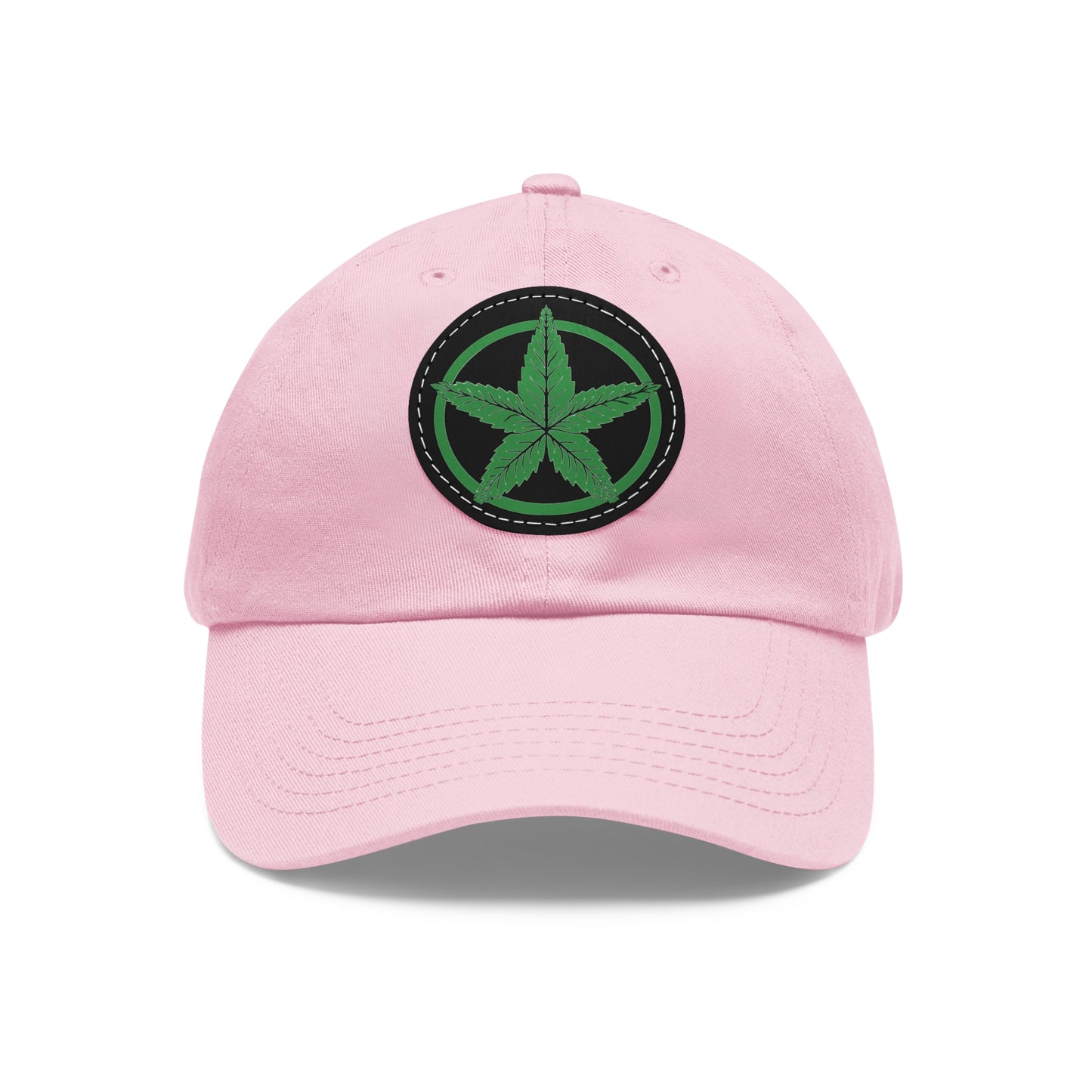 Green Army Dad Hat with Leather Patch (Round)