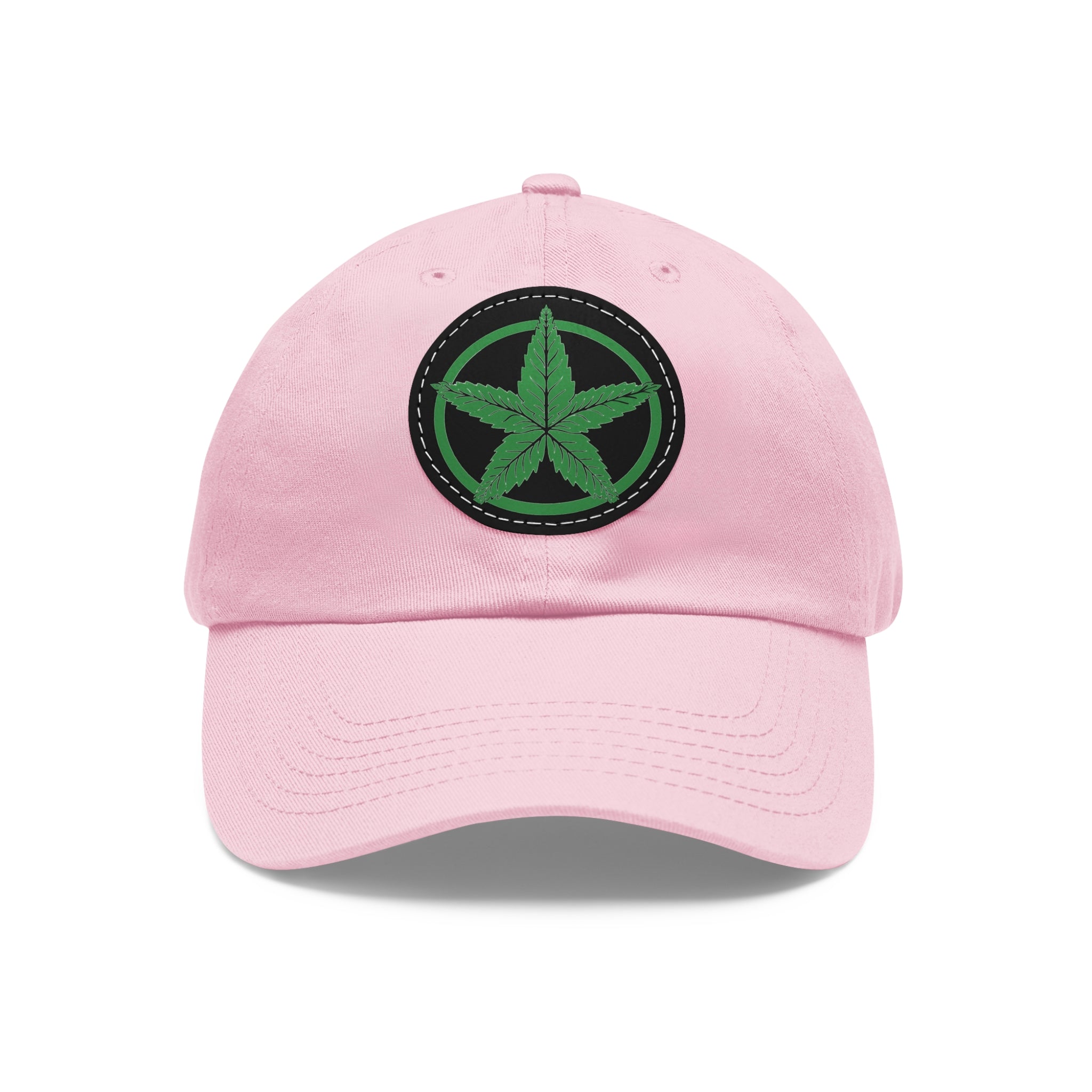 Green Army Dad Hat with Leather Patch (Round)