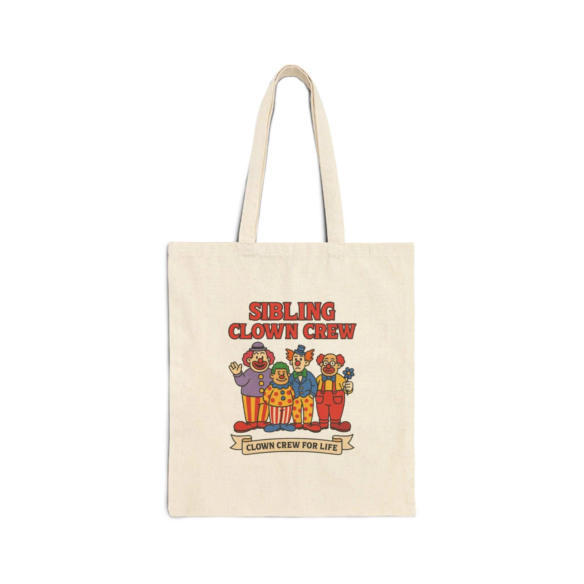 Sibling Clown Crew Cotton Canvas Tote Bag - Fun & Whimsical Design for Family Gatherings