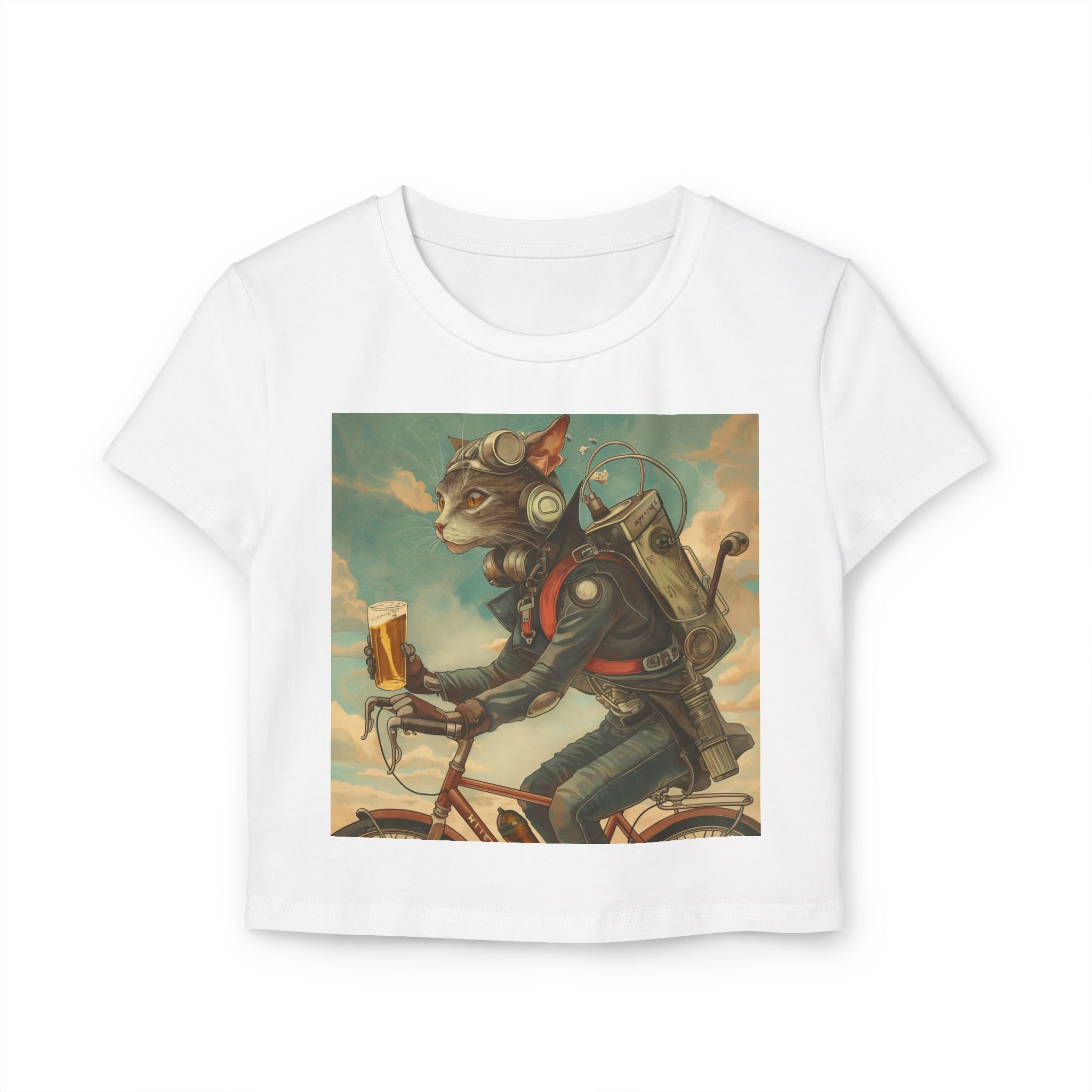 Cat Robot Bike Baby Tee - Fun and Quirky Tee for Women