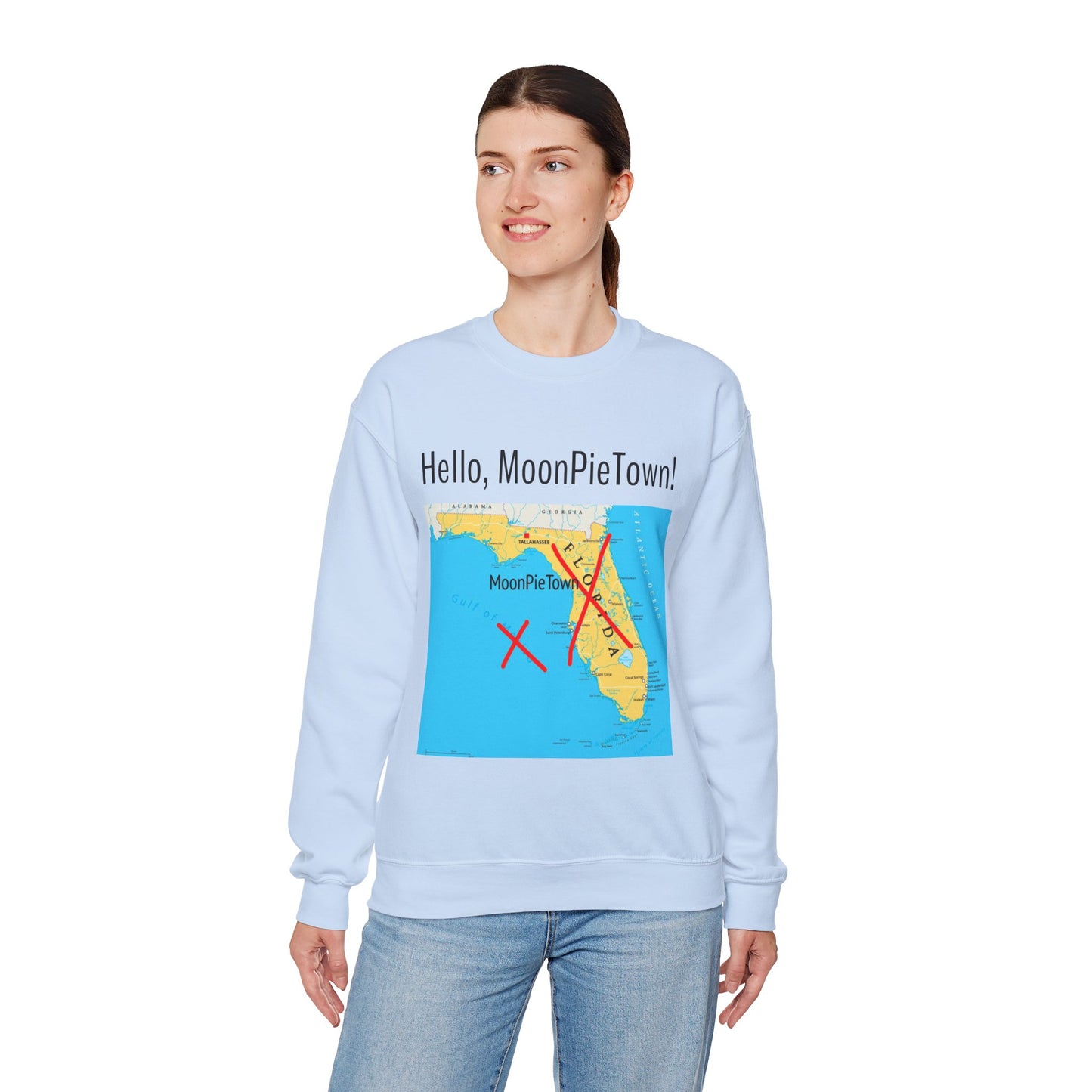 Hello MoonPieTown! Unisex Crewneck Sweatshirt - Cozy Casual Wear for Travel Lovers