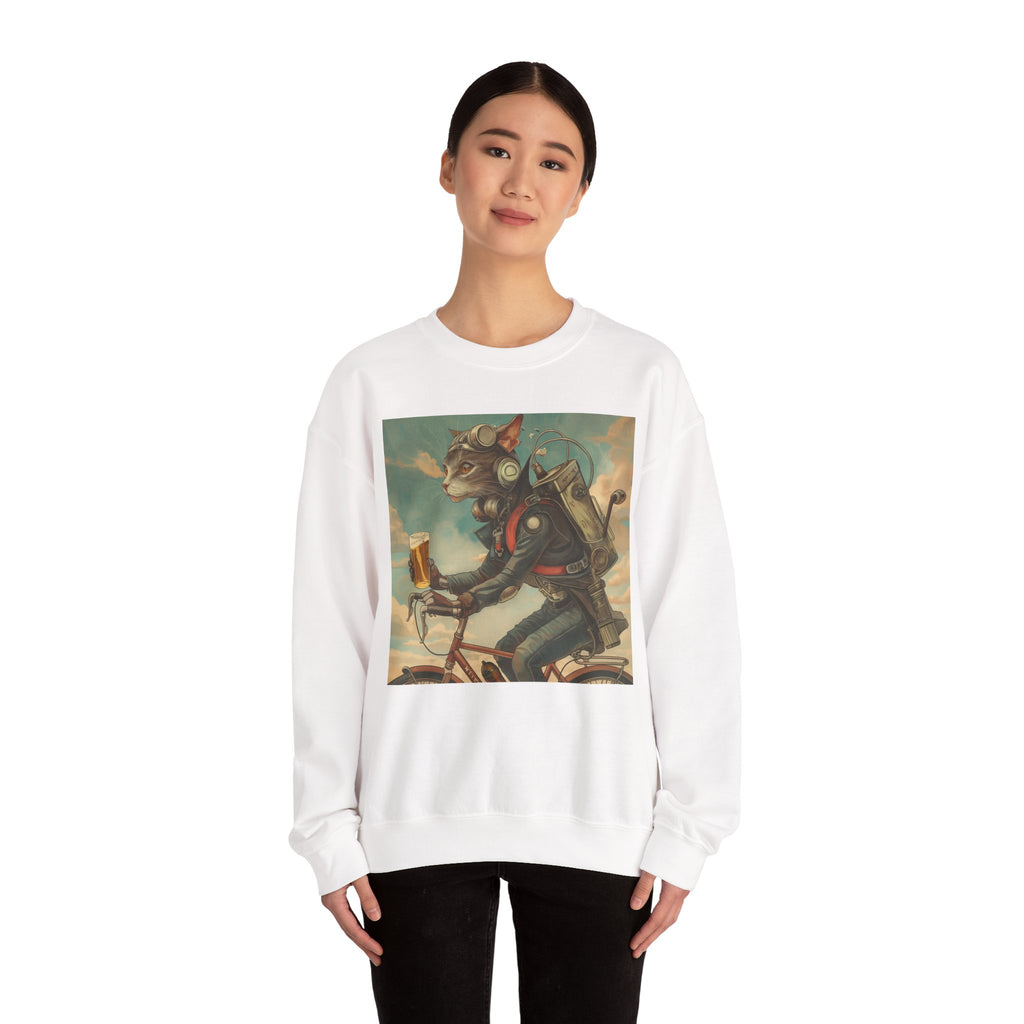 Cat Robot Bike Ride Unisex Heavy Blend Crewneck Sweatshirt
