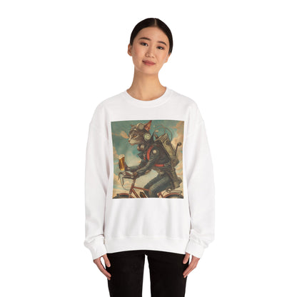 Cat Robot Bike Ride Unisex Heavy Blend Crewneck Sweatshirt