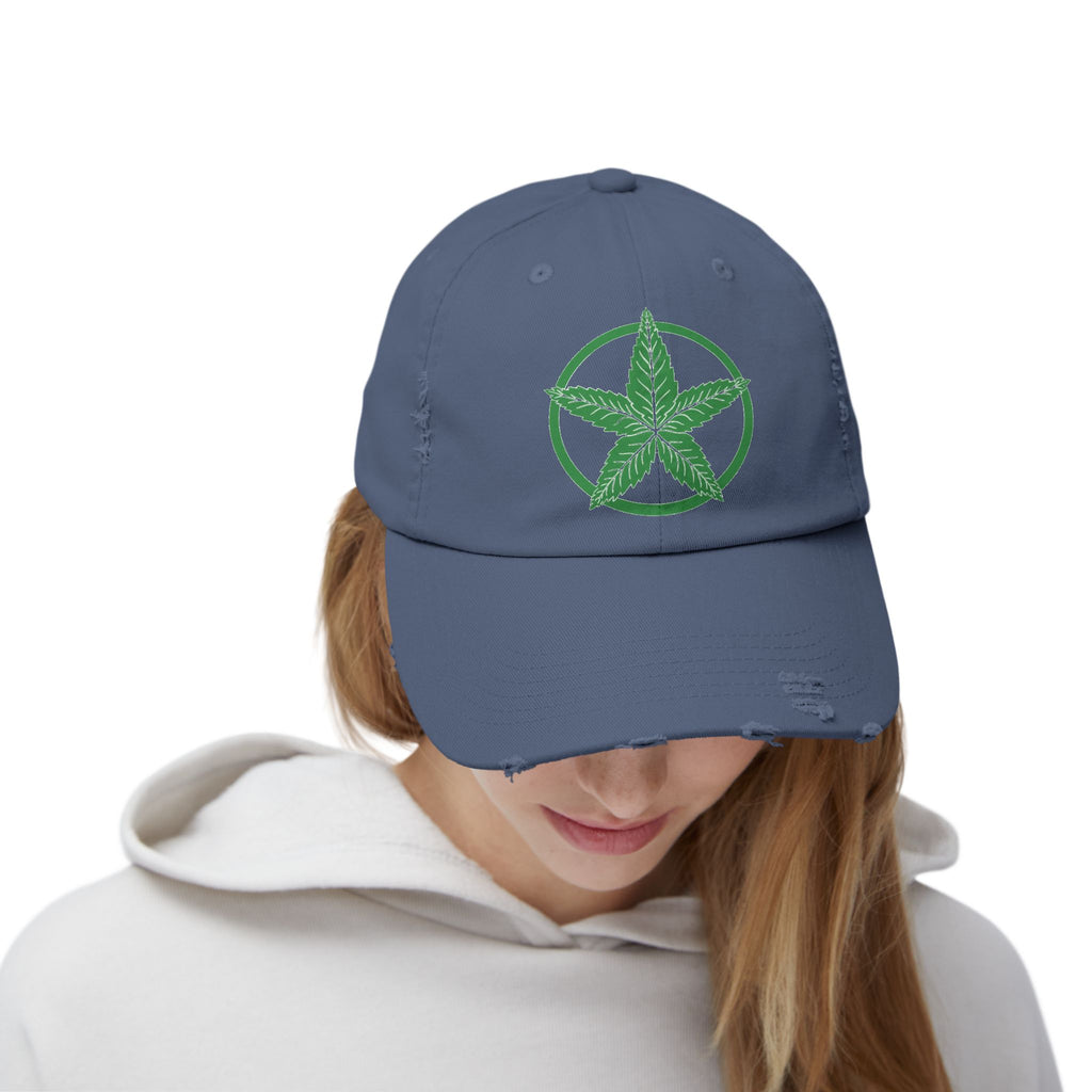 Green Army Leaf Unisex Distressed Cap