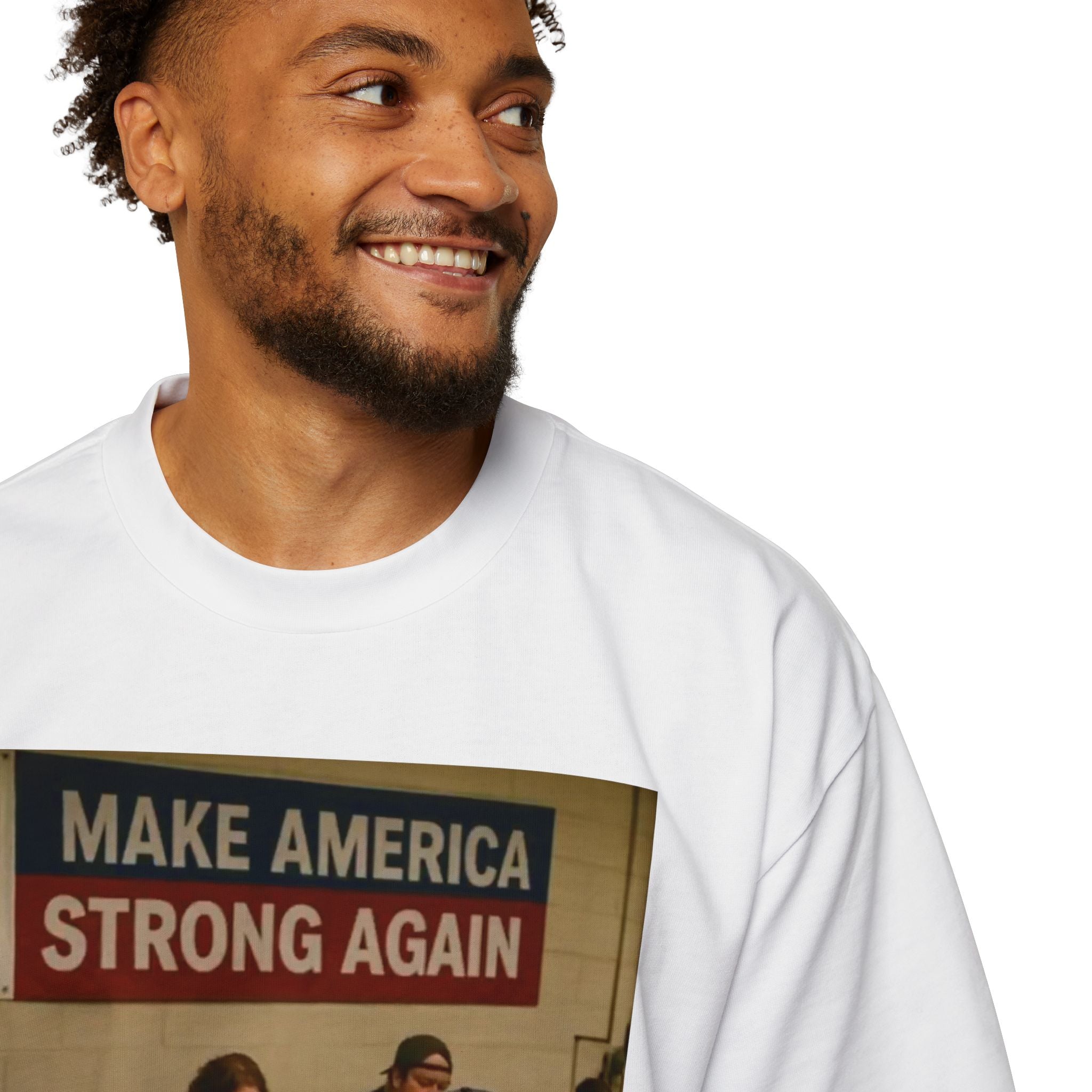 Men's Heavy Oversized Tee - Vintage Style Make America Strong Again Graphic