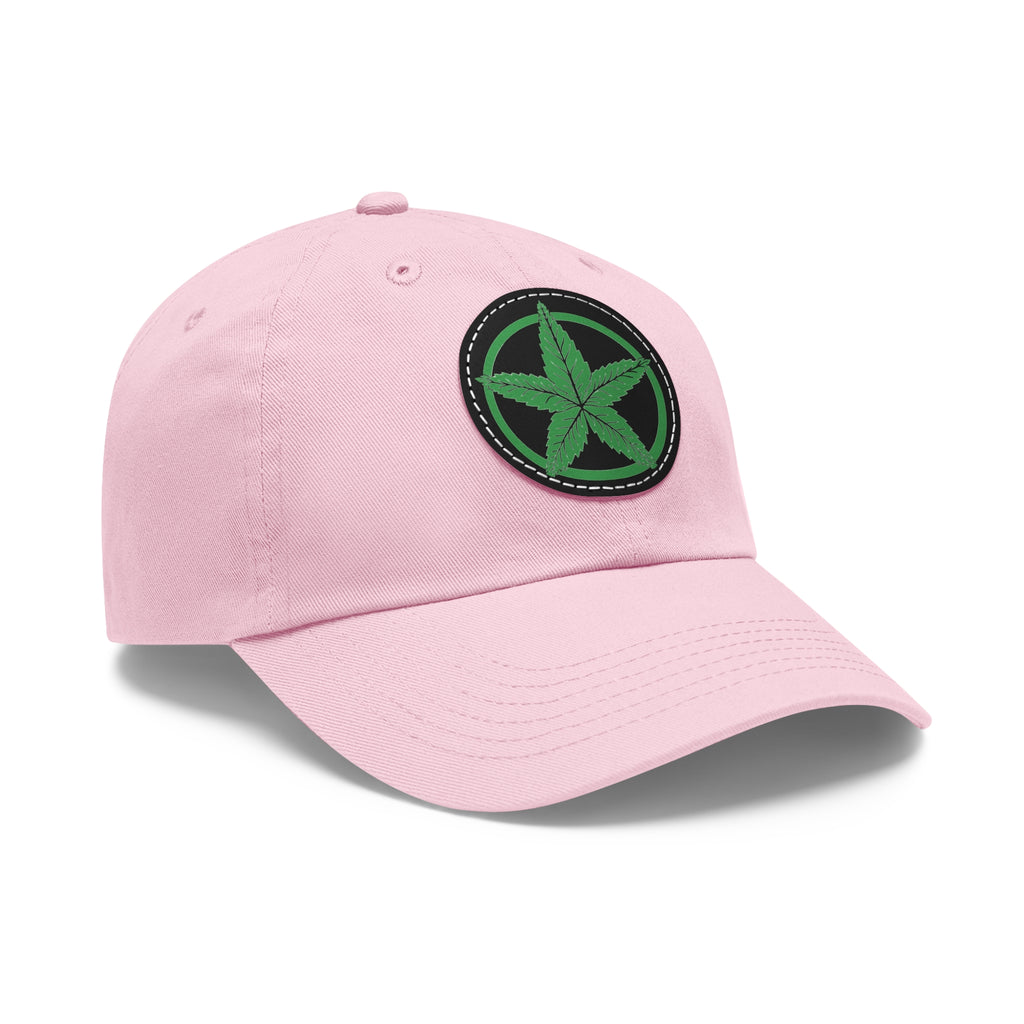 Green Army Dad Hat with Leather Patch (Round)