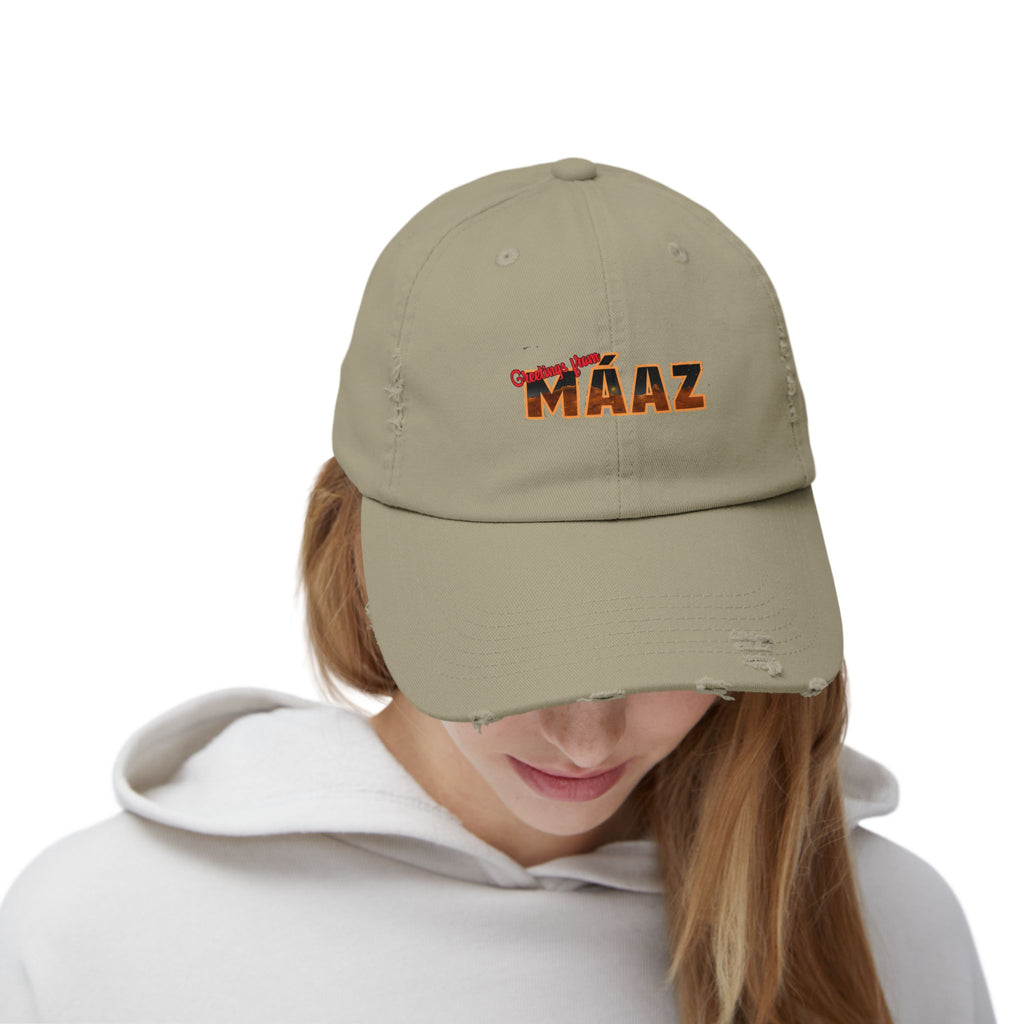 Greetings from Máaz Unisex Distressed Cap