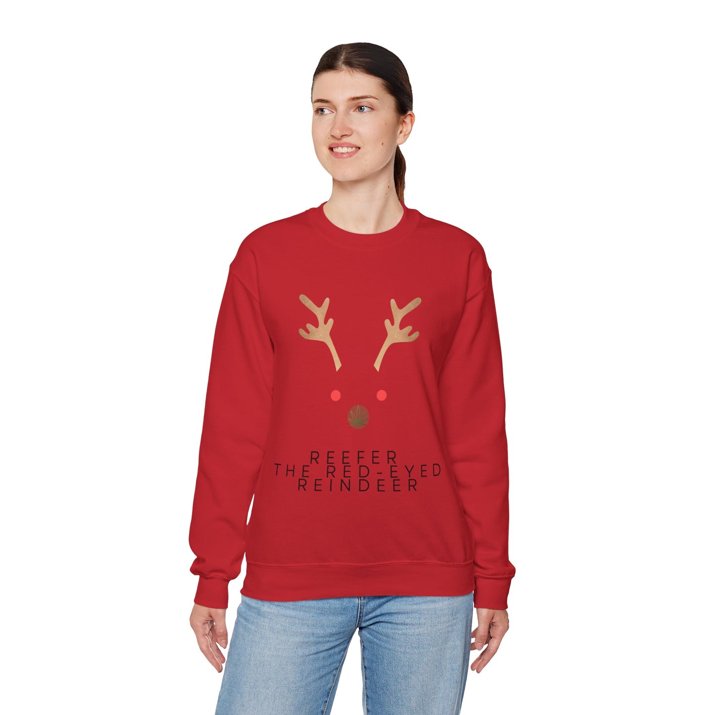 Red Eyed Reindeer Unisex Heavy Blend Crewneck Sweatshirt