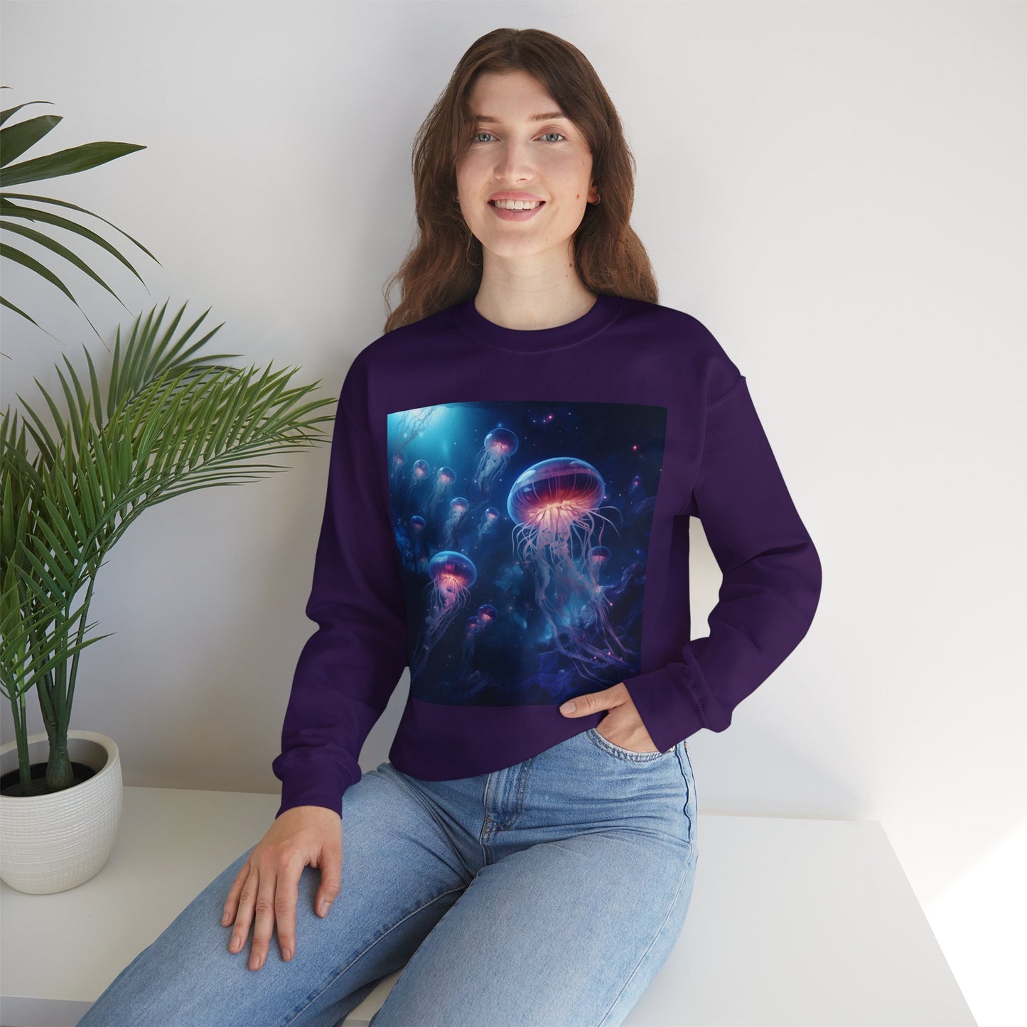 Jellyfish in Space Unisex Heavy Blend Crewneck Sweatshirt