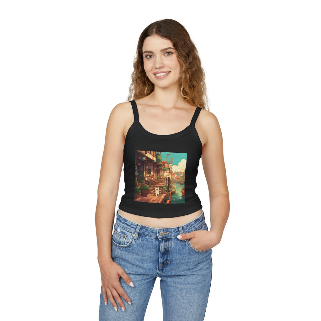 Studio Ghibli Style Cat Women's Spaghetti Strap Tank Top
