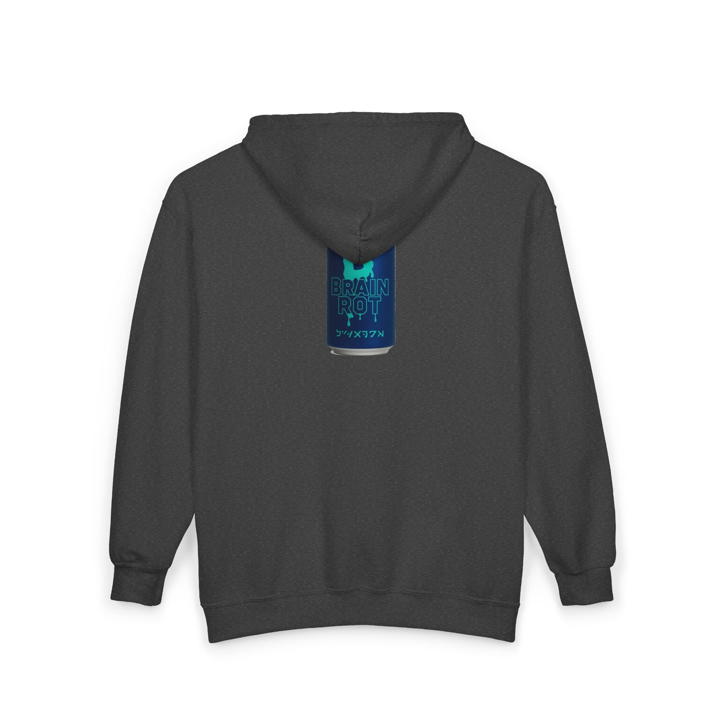Brain Rot Energy Drink Can Zip Hoodie — Neon Retro Beverage Graphic Full-Zip Sweatshirt