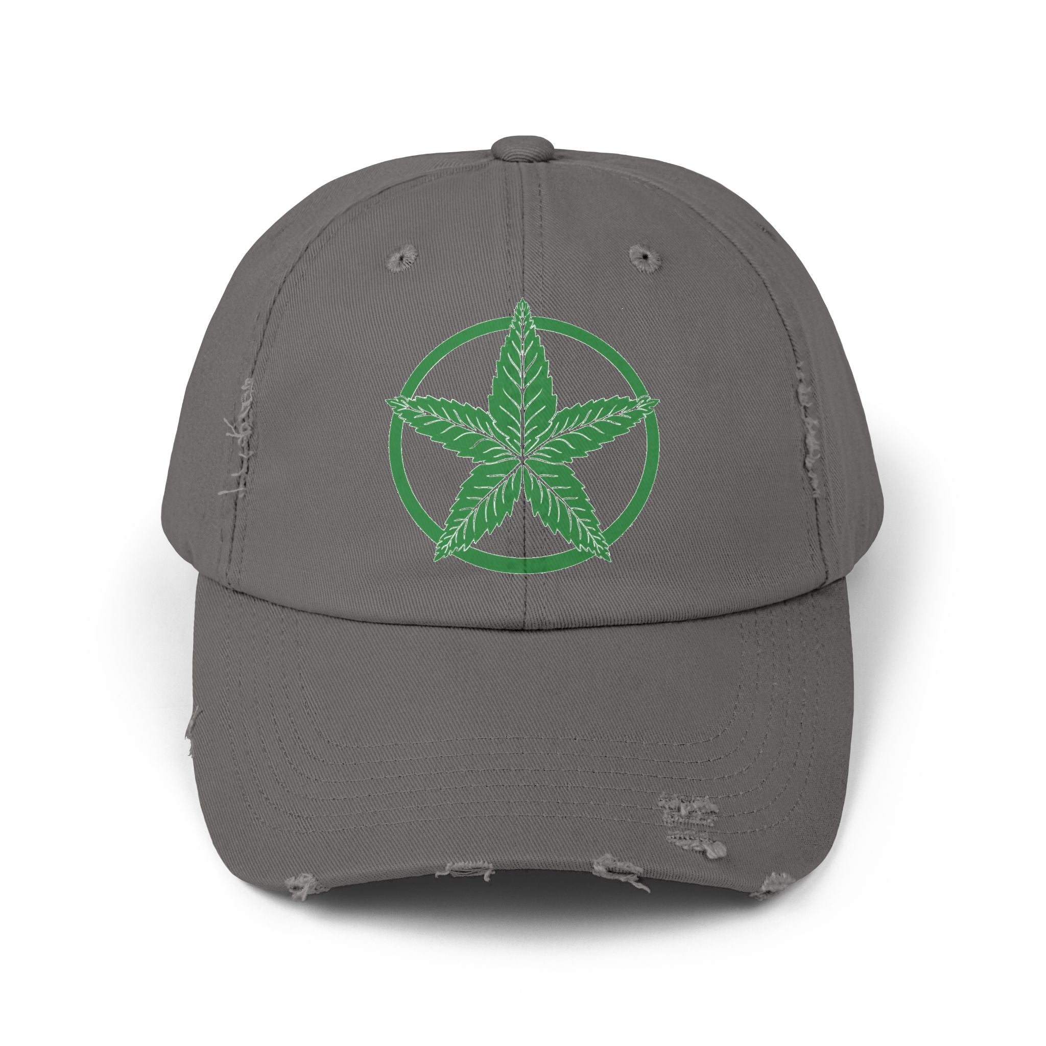 Green Army Leaf Unisex Distressed Cap