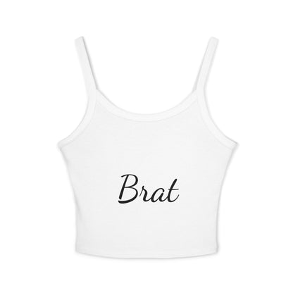 Trendy Women's Spaghetti Strap Tank Top - 'Brat' Design for Casual Vibes - XCX