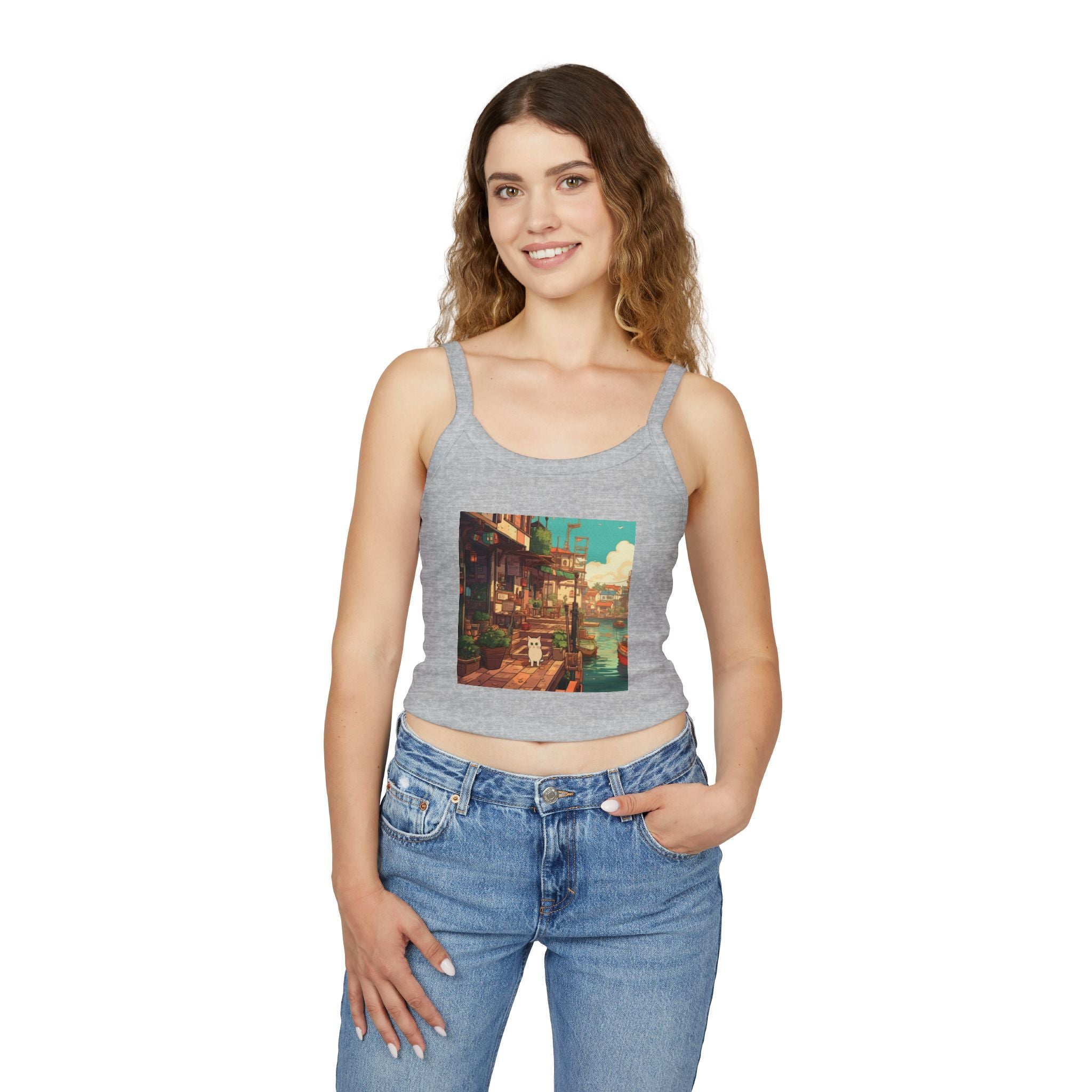 Studio Ghibli Style Cat Women's Spaghetti Strap Tank Top