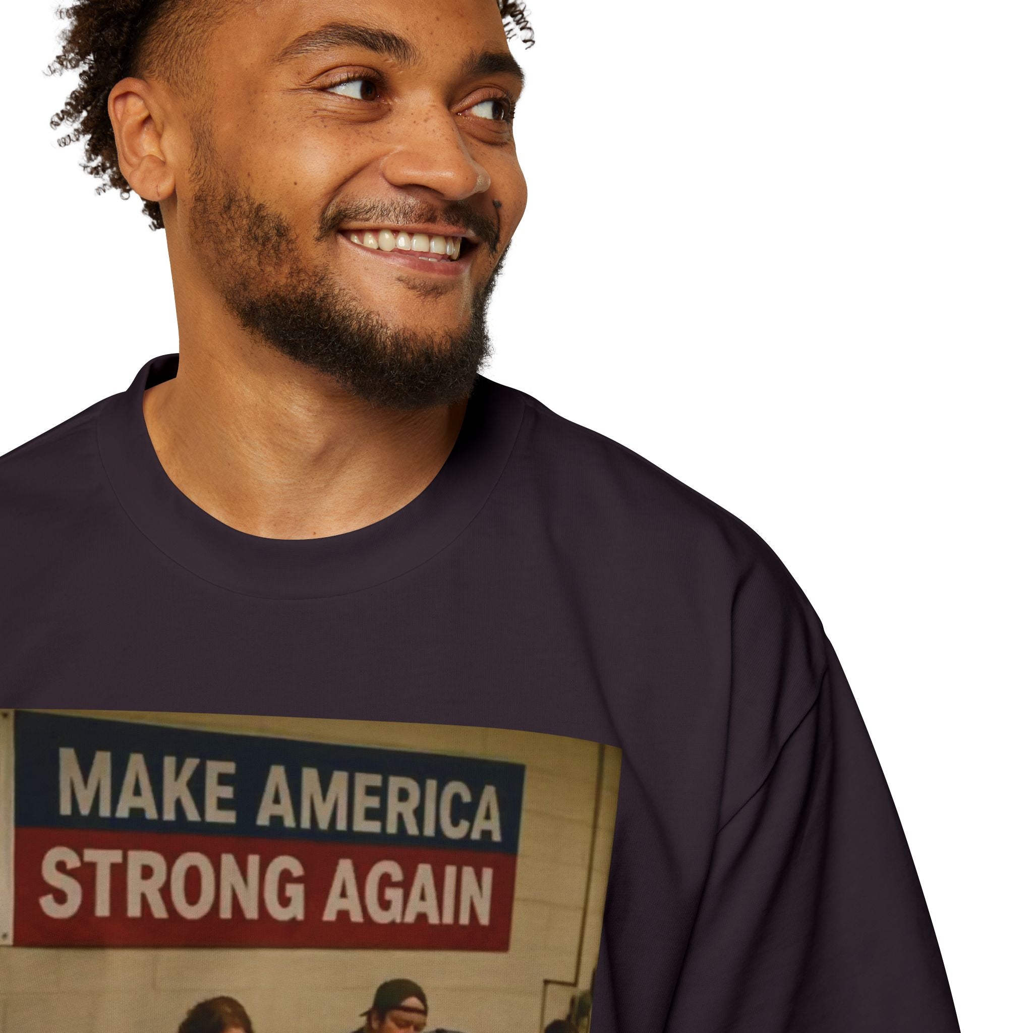 Men's Heavy Oversized Tee - Vintage Style Make America Strong Again Graphic