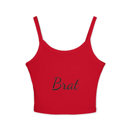 Trendy Women's Spaghetti Strap Tank Top - 'Brat' Design for Casual Vibes - XCX