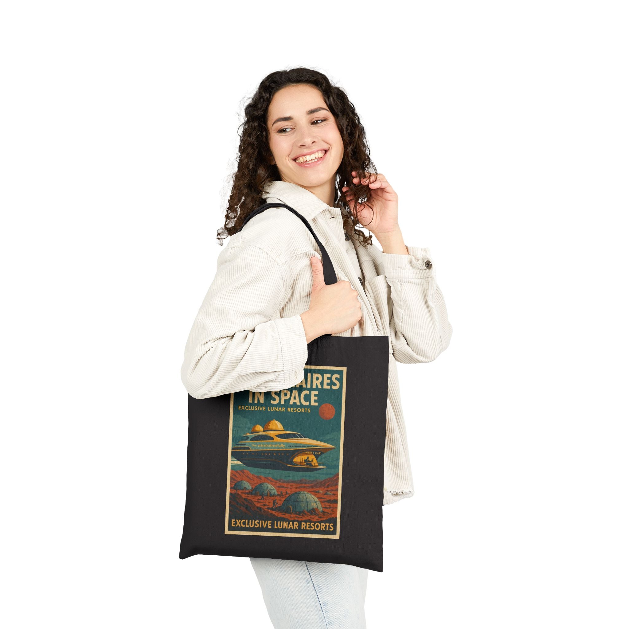 Vintage-Inspired Billionaires in Space Cotton Canvas Tote Bag, Eco-Friendly Shopping Bag, Gift for Space Enthusiasts, Reusable Tote